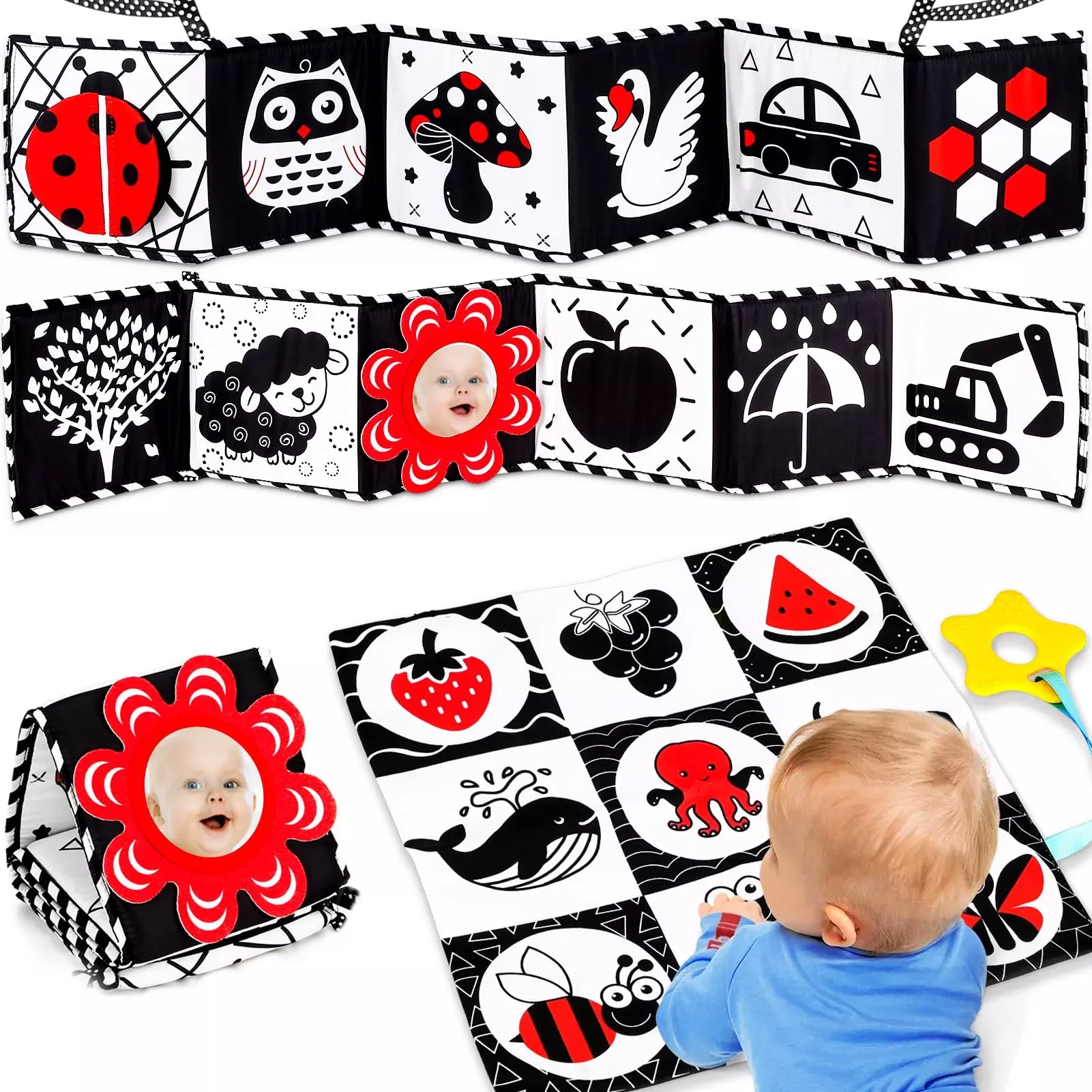 Keysense Lifestyle Tummy Time Crinkle Toys Set for Infants, White