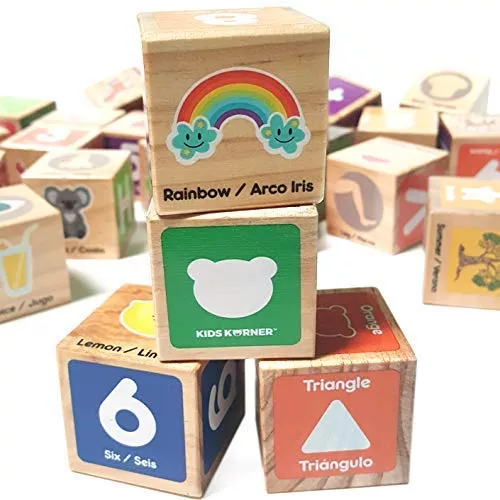 Kids Korner Alphabet Blocks Toys For Toddlers - Bilingual Educational