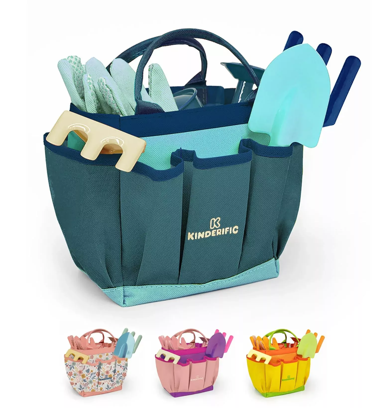 Kinderific Gardening Set for Kids - Blue Tote Bag & Tools Included