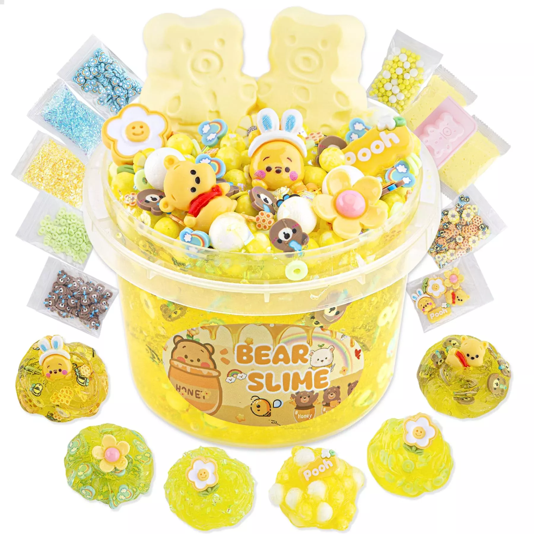 LAWOHO Bear Slime Kit, 300ml Yellow Clear Slime with Add-Ins