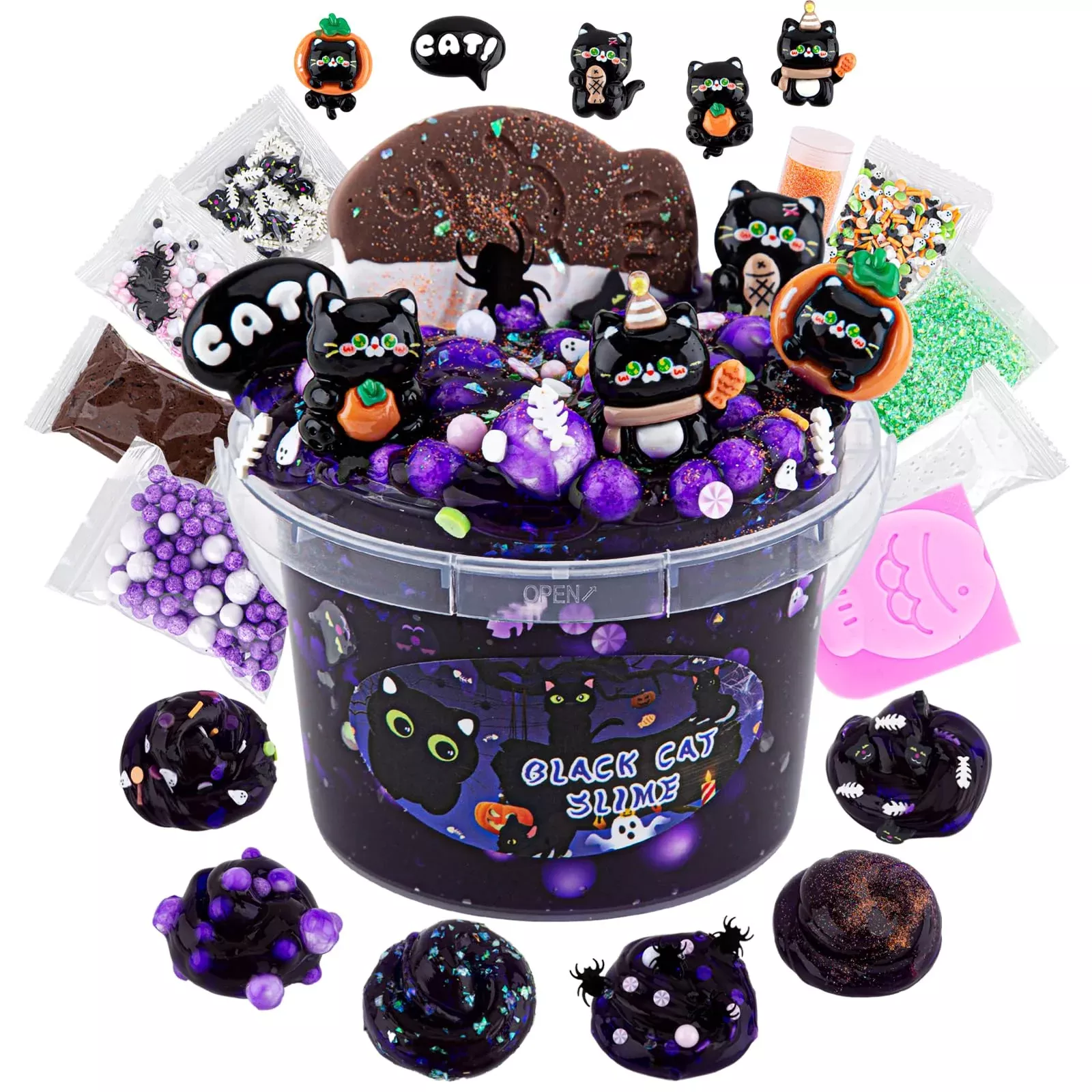 LAWOHO Black Cat Slime Kit with 300ml Clear Slime and Accessories