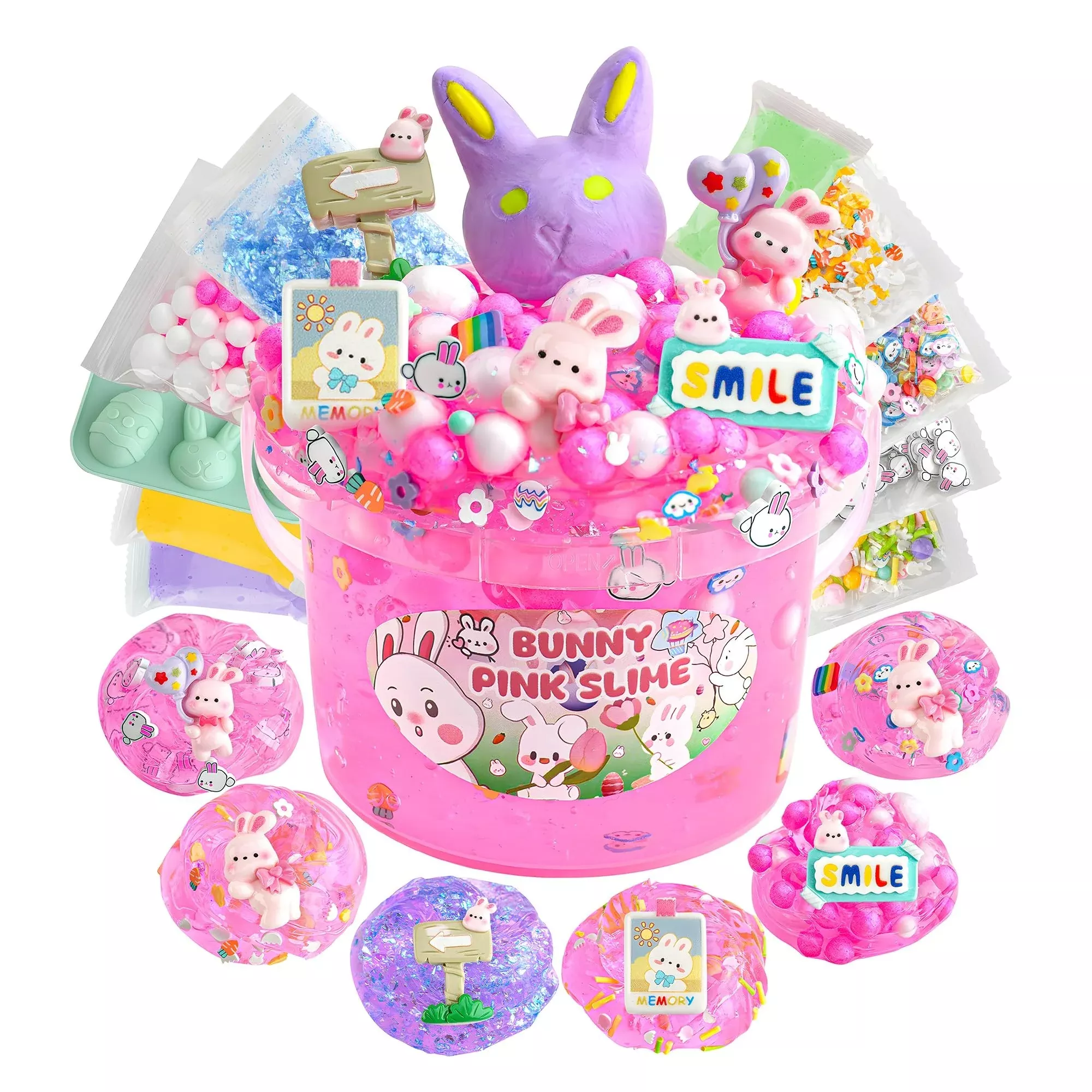LAWOHO Bunny Slime Kit - 300ml Clear Slime, Medium, Pink