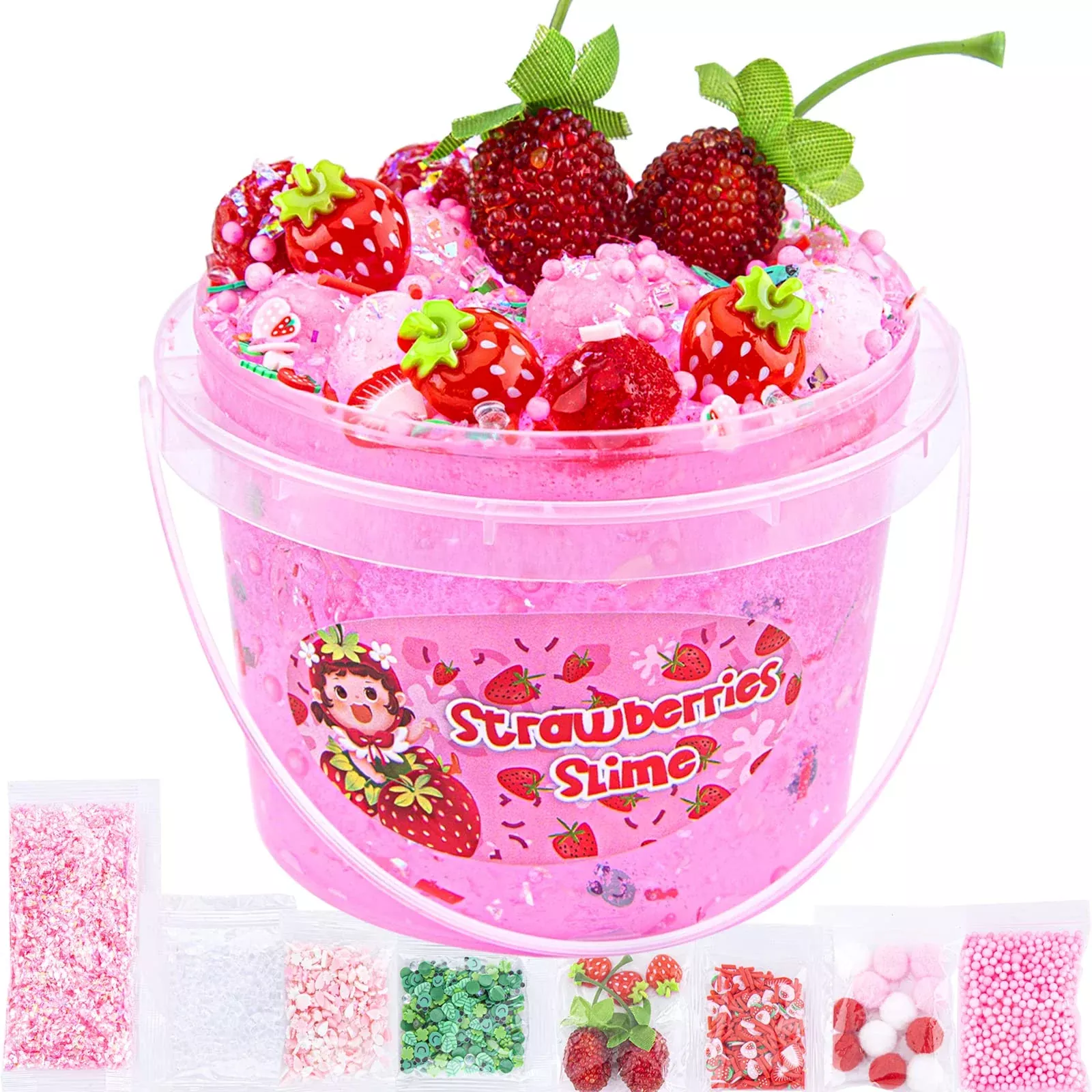 LAWOHO Clear Crystal Slime 300ml Strawberry with 8 Add-ins