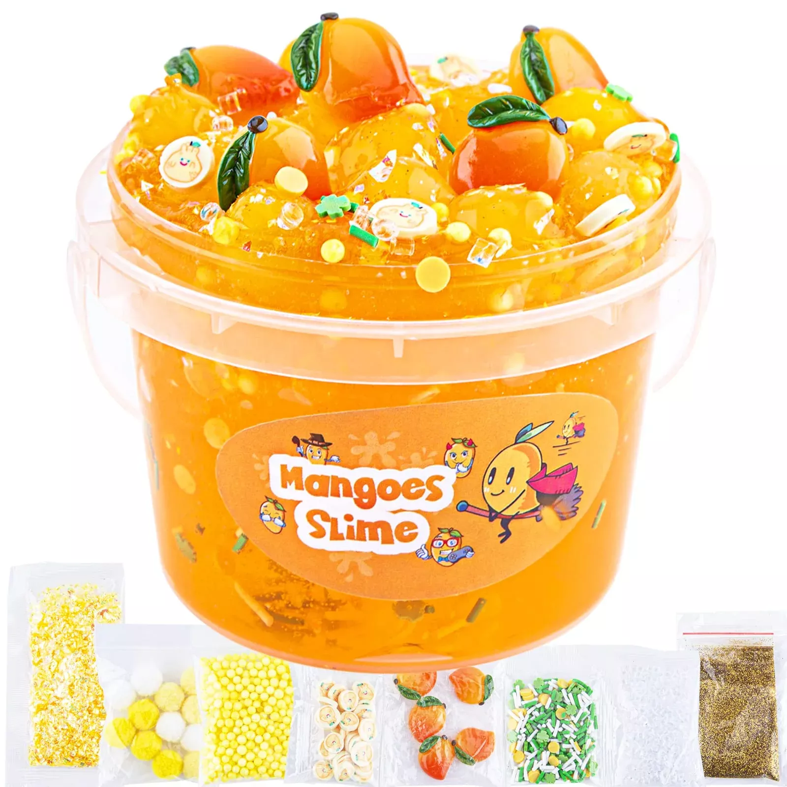 LAWOHO Mango Slime Kit, 300ml Clear Jelly Cube Slime with 8