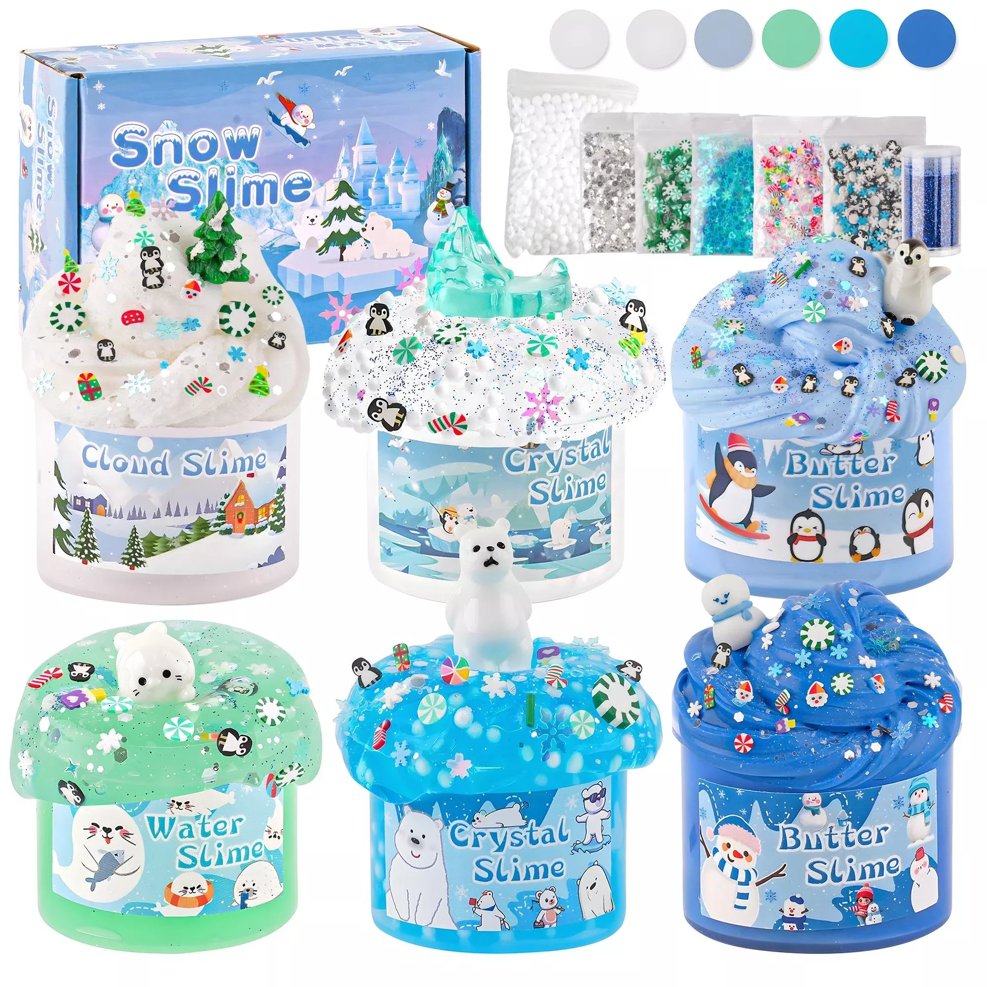 LAWOHO Snow Slime Kit - 6 Pack, Various Textures, Christmas Theme
