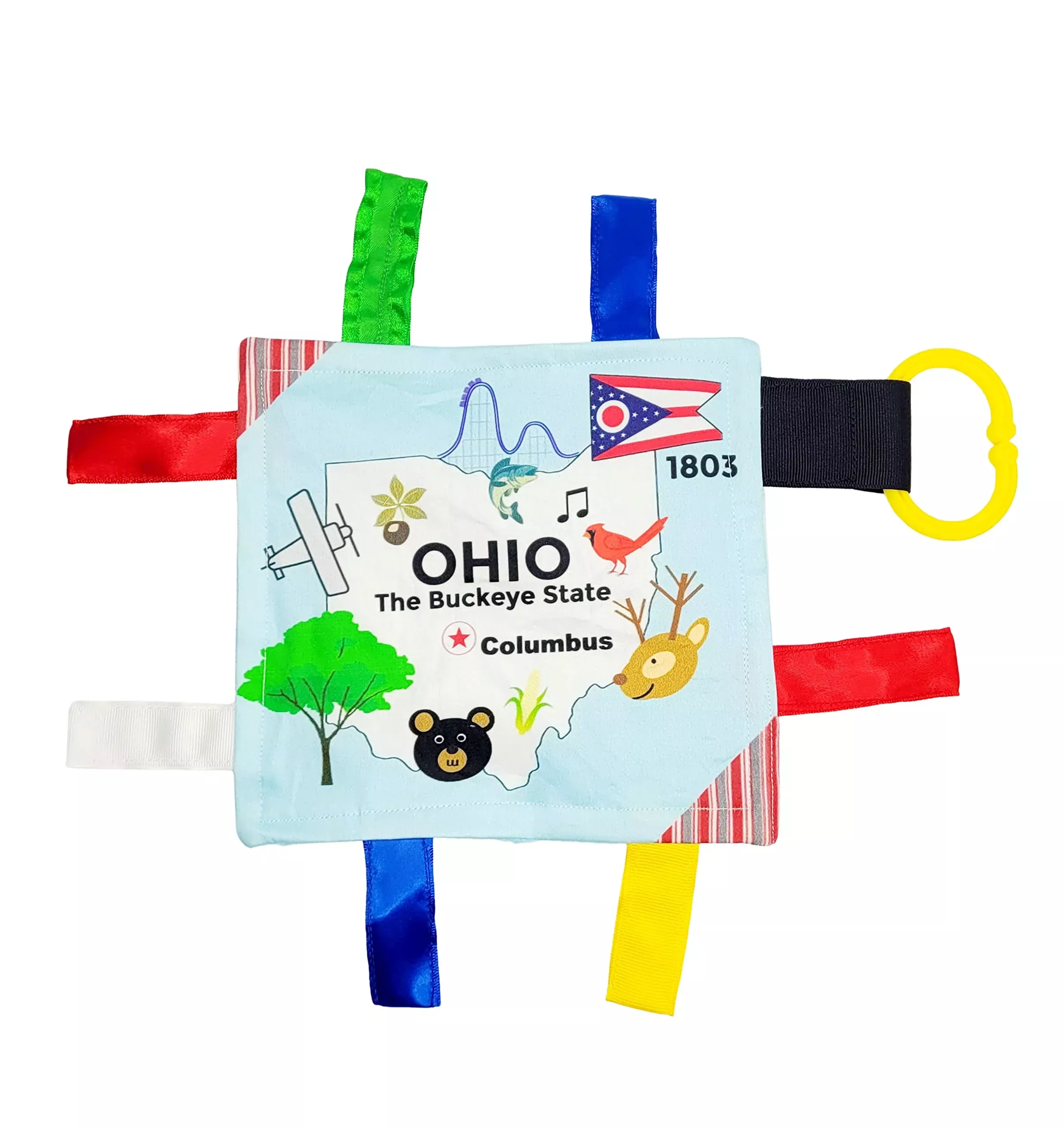 The Learning Lovey Baby Tag Toy - 8x8” Crinkle Toy - Multi