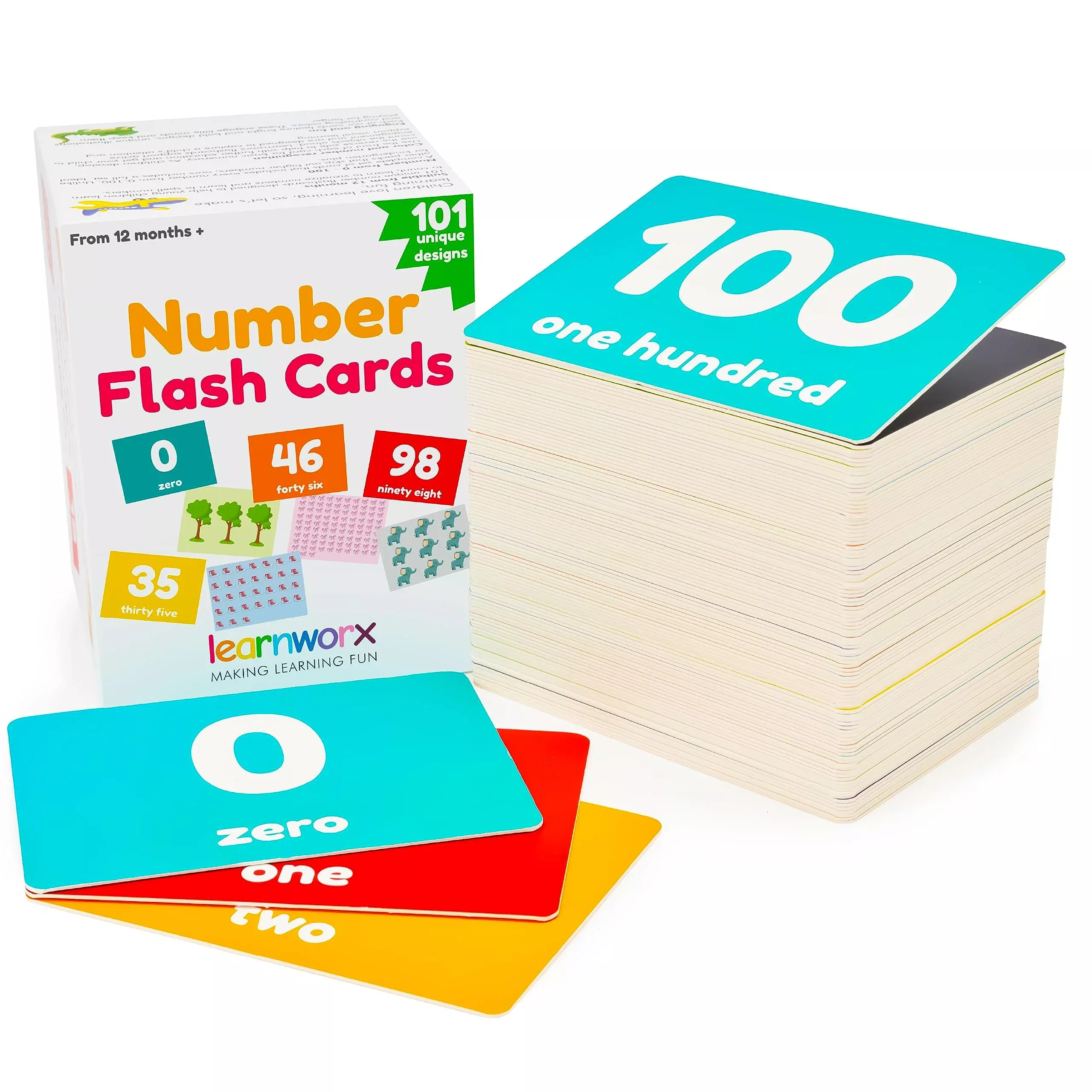 learnworx Number Flash Cards for Toddlers 1-8 Years, Large, Multi
