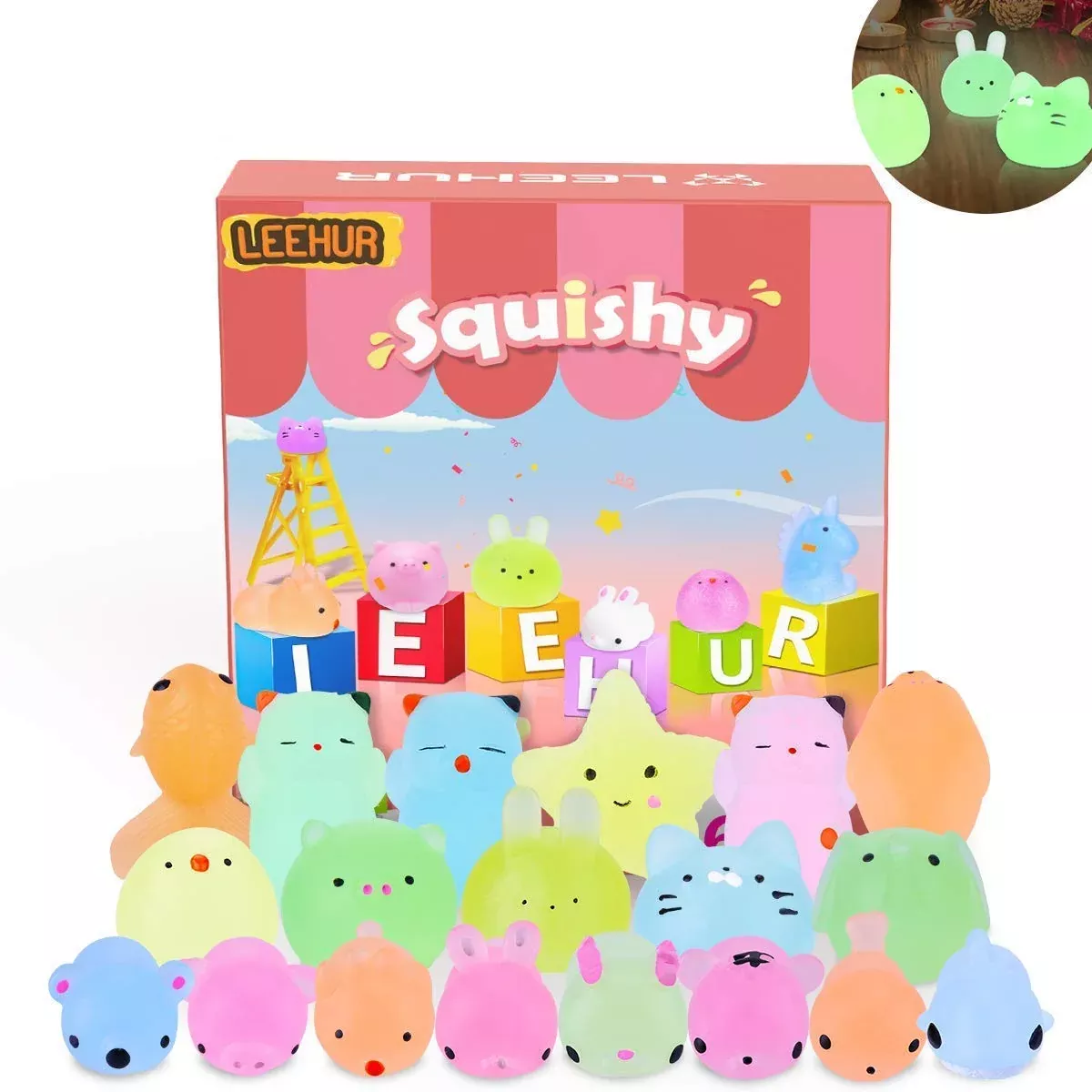 LEEHUR Mochi Squishy Toys 30PCS Multi-colorful Small for Kids