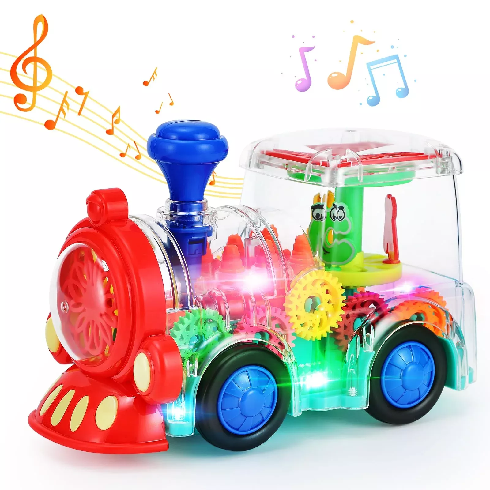 Light Up Train Toys,Fun Electric Transparent Gear Sensory Toy For Kids