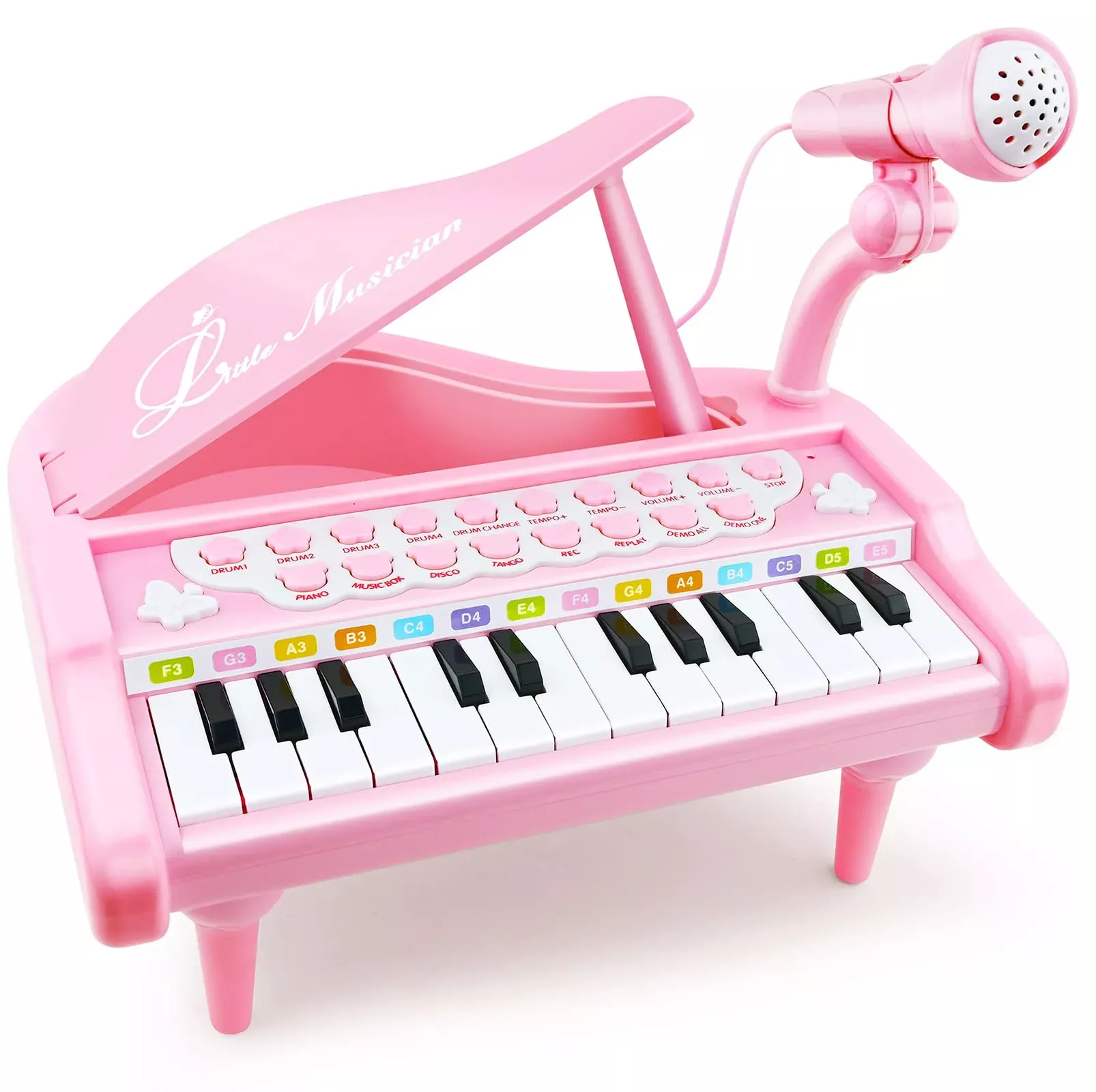 Love&Mini 24-Key Piano Toy for Girls - Pink, with Microphone