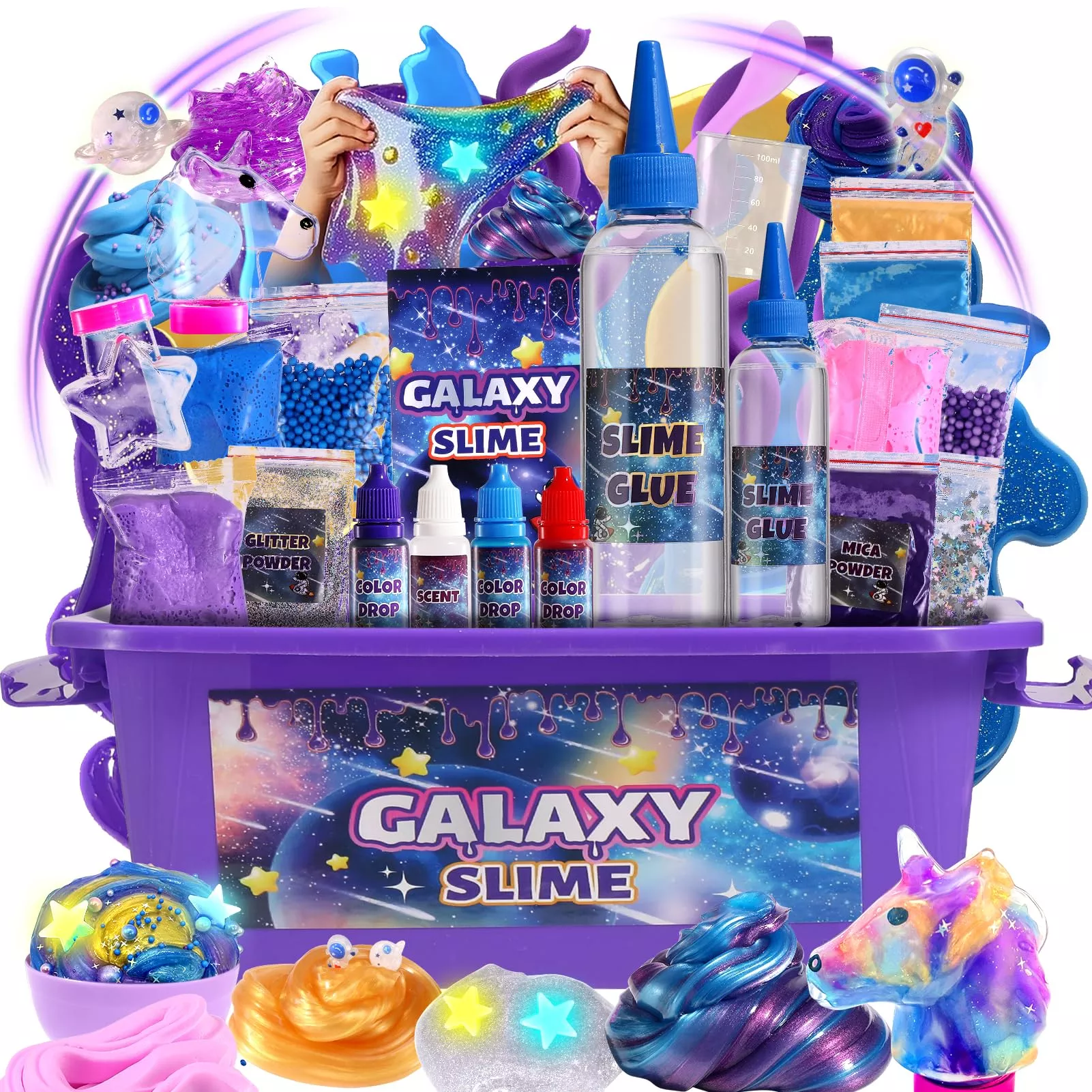 LPFEZRS Mini Galaxy Slime Kit - Glow in Dark, Small, Multiple Colors