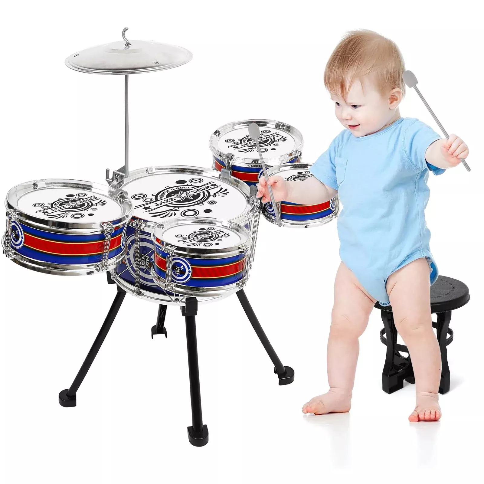 M SANMERSEN Kids Drum Set 5 Drums 23.6" Blue Educational