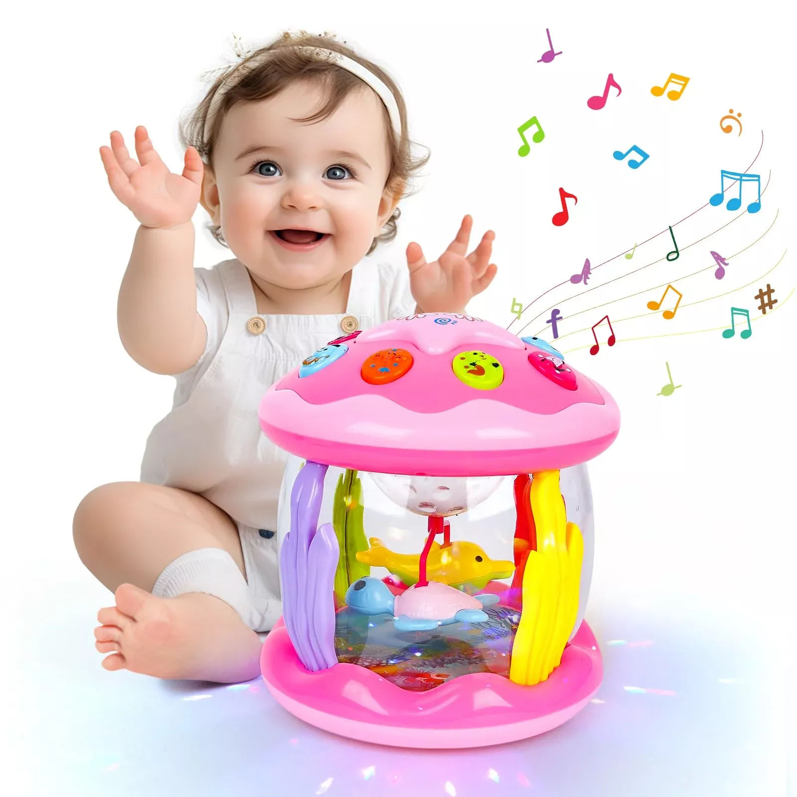 M SANMERSEN Ocean Rotating Musical Toy for 6-18 Months, Pink,