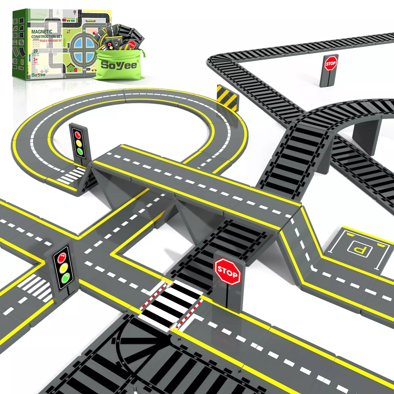 Magnetic Tiles Road & Train Track Expansion Pack Magnetic Building Blo