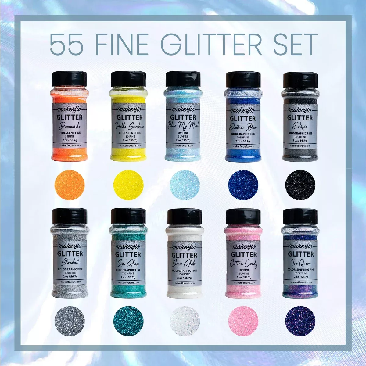 MakerFlo Crafts Fine Glitter Variety Pack (Set of 55) Glitter 2oz