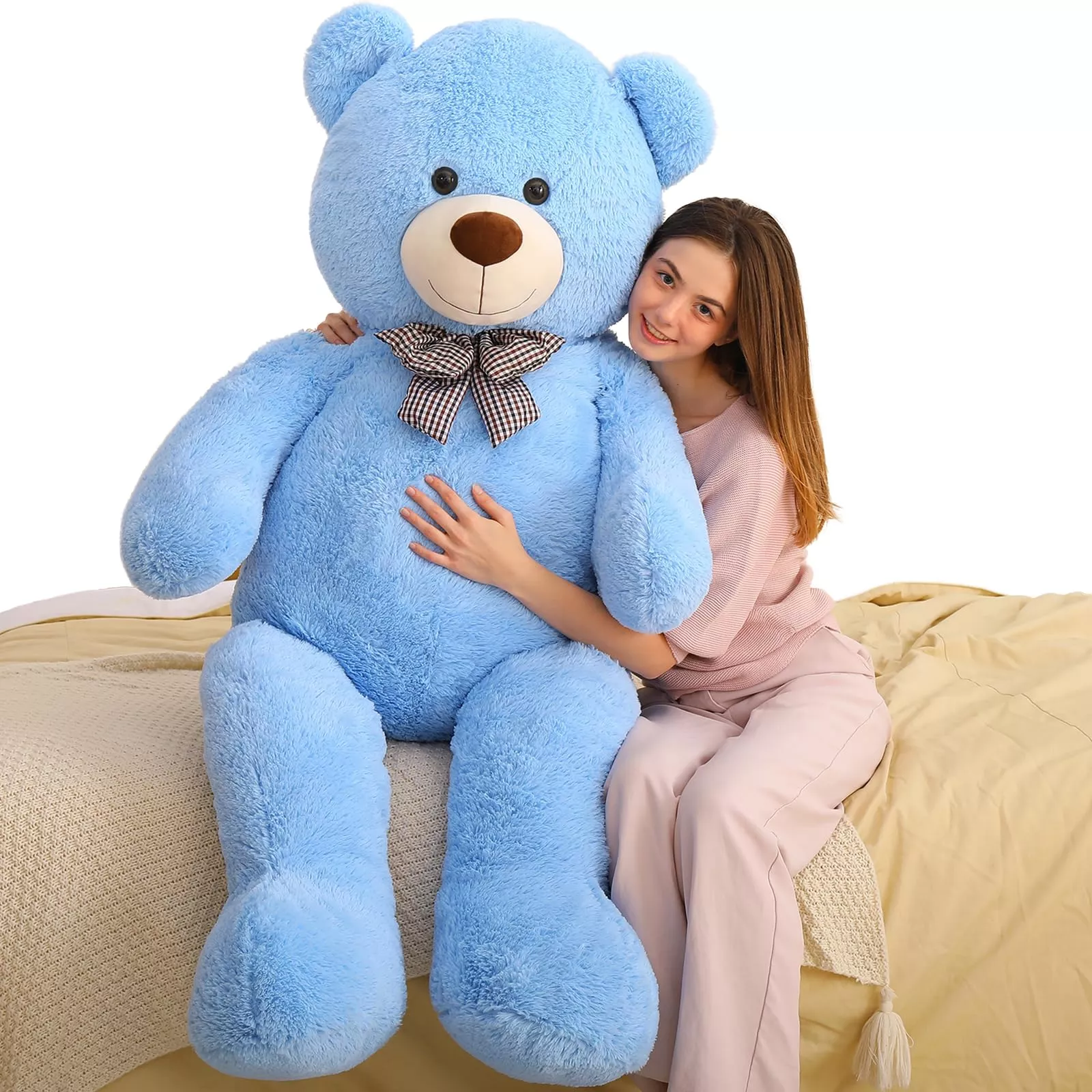Maogolan Giant Teddy Bear Plush, Life Size Large Teddy Bear Stuffed Animal 5 Feet,Soft And Fluffy Big Teddy Bear Gift For Baby Shower,Christmas,Valentines,Blue