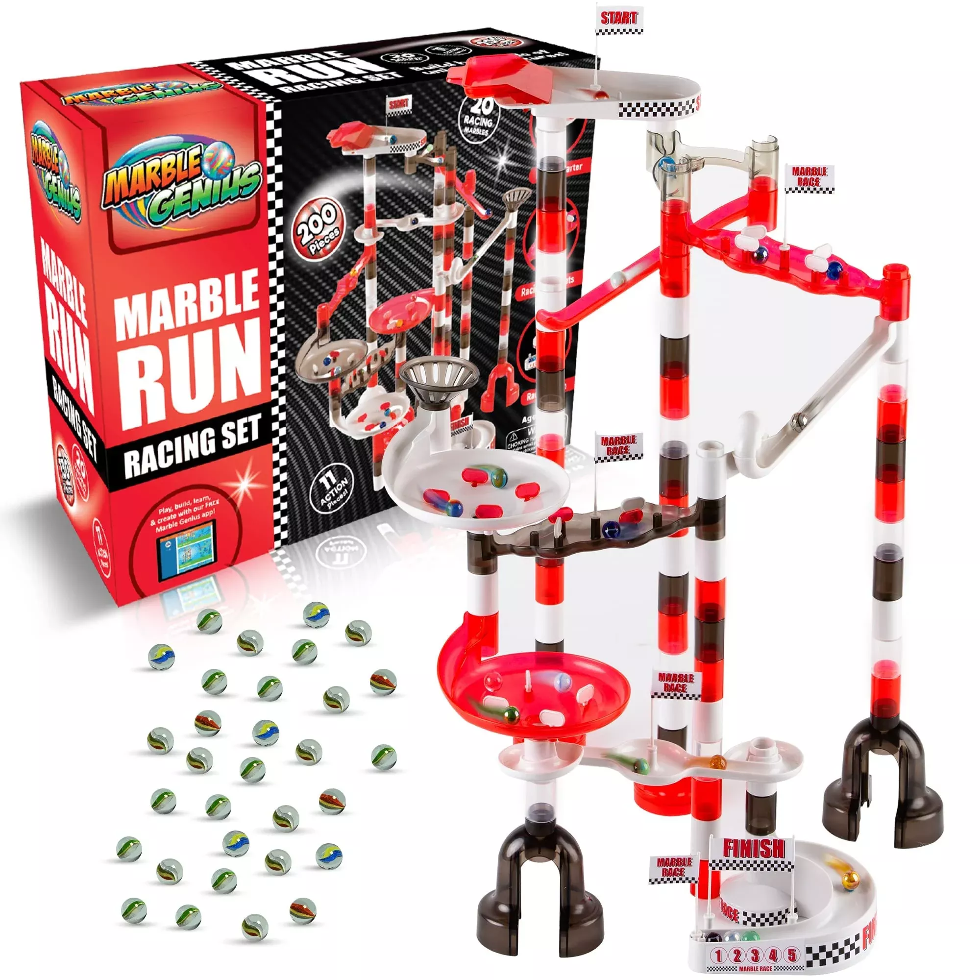Marble Genius 200-Piece Marble Run Racing Set - Educational STEM Toy f