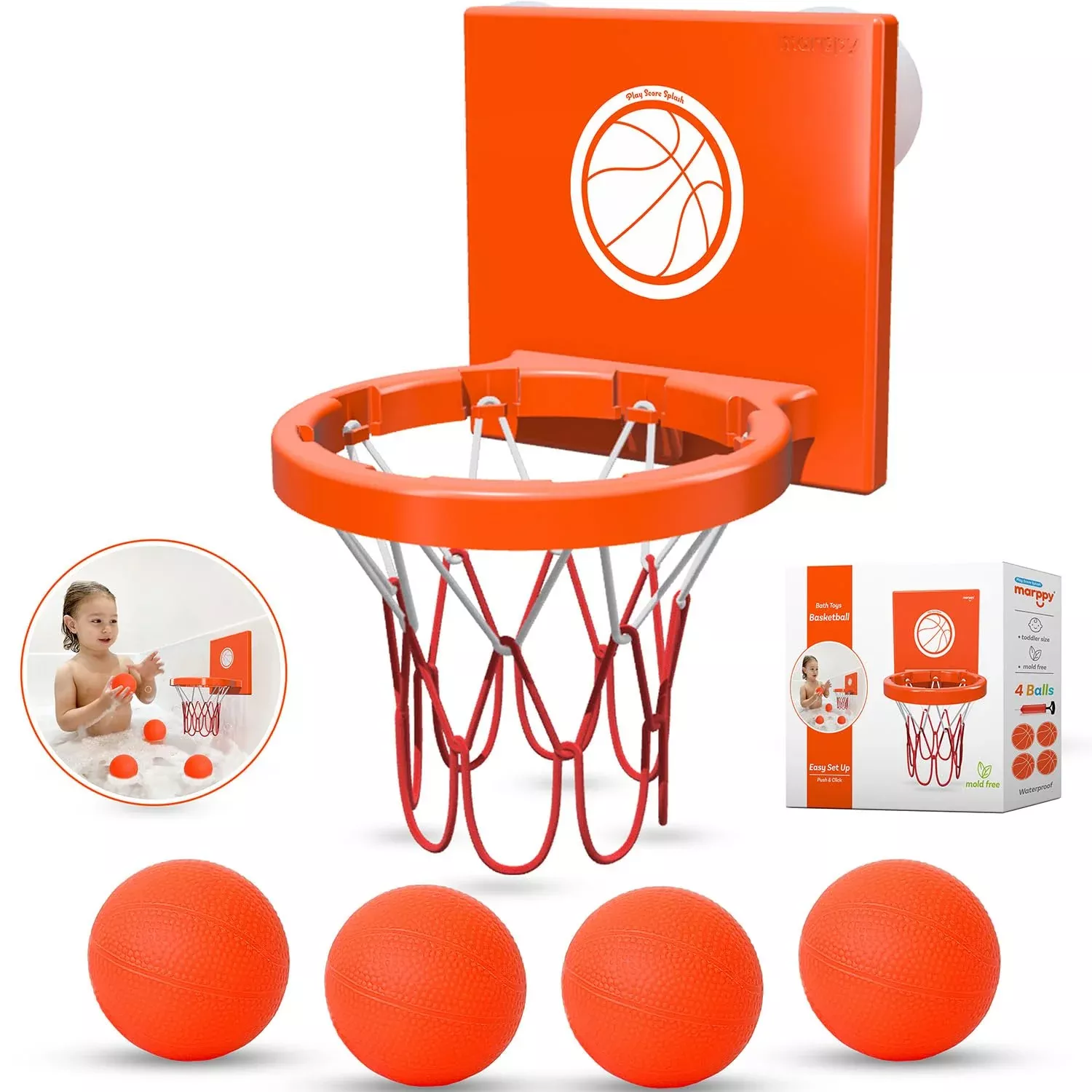 MARPPY Mini Basketball Hoop Toy for Toddlers, Orange, 5.9x