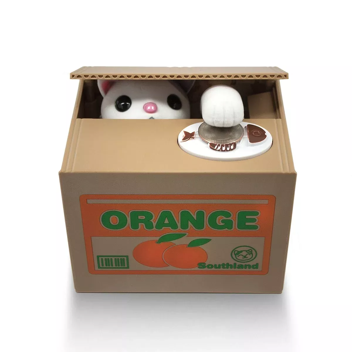 Matney Stealing Coin Cat Box- Piggy Bank - White Kitty - English Speak