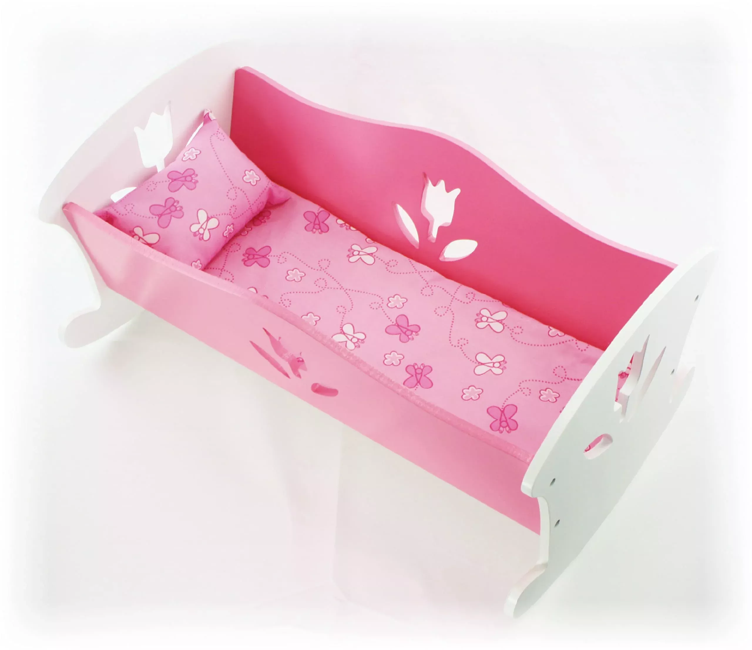 Matty's Toy Stop Wooden Doll Rocking Cradle for 18" Dolls, Pink/