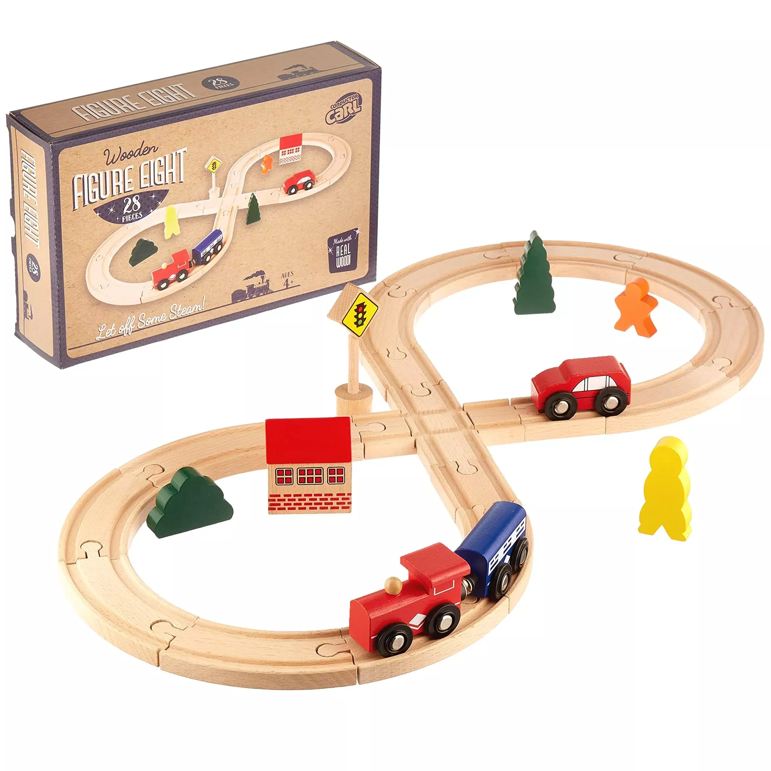 MBGBrybelly Figure 8 Railway Set - 28-Piece Wooden Train Track, Compat