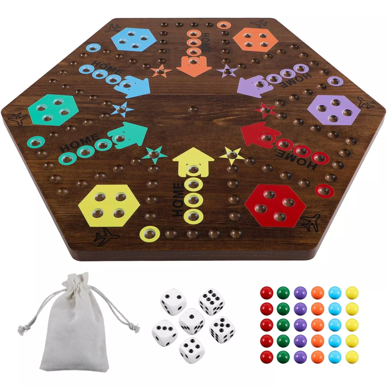 Medikaison Wahoo Marble Board Game - 20" Wooden Aggravation Game for 4