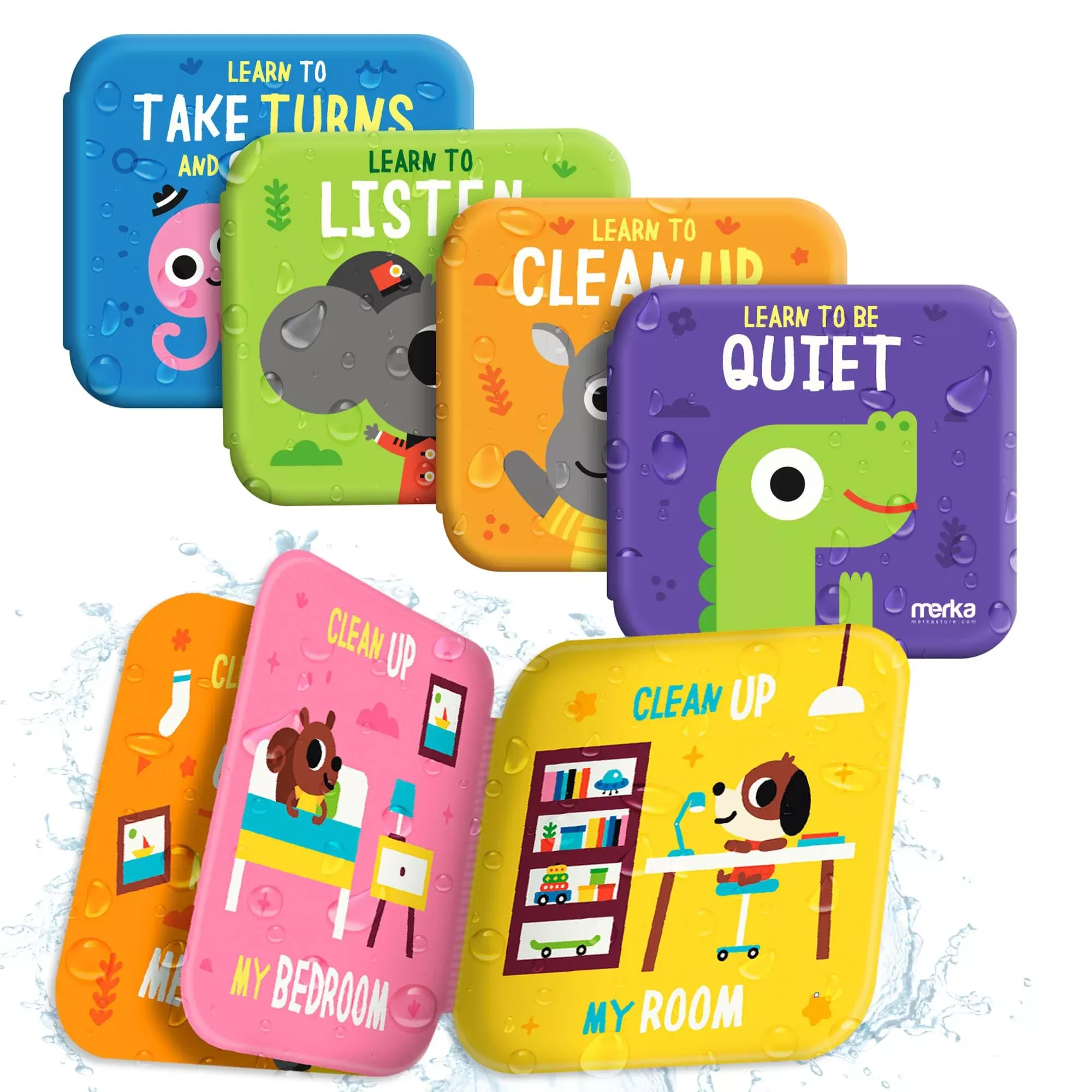Merka Learning Tub Bath Book Set for Toddlers, 6x6", Multicolor