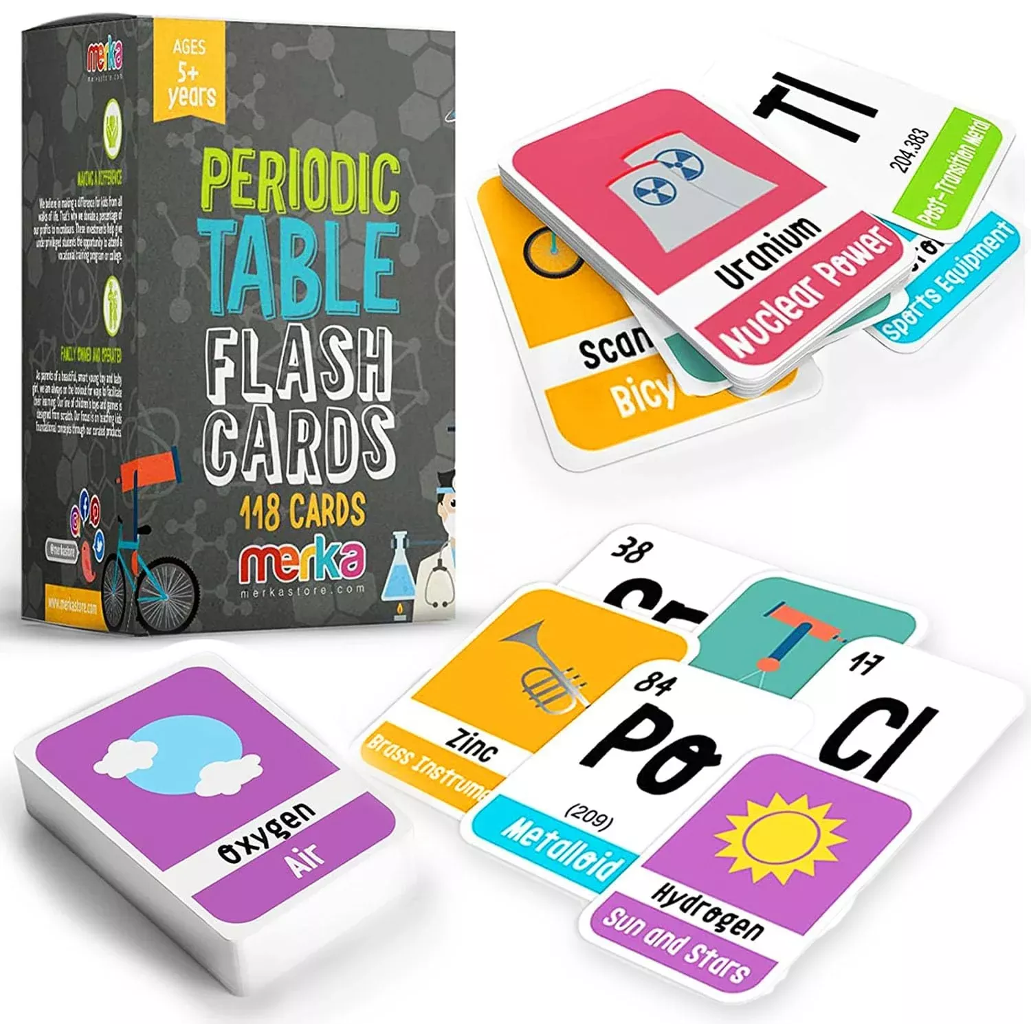 merka Periodic Table Flashcards - 118 Educational Cards for Kids, Smal