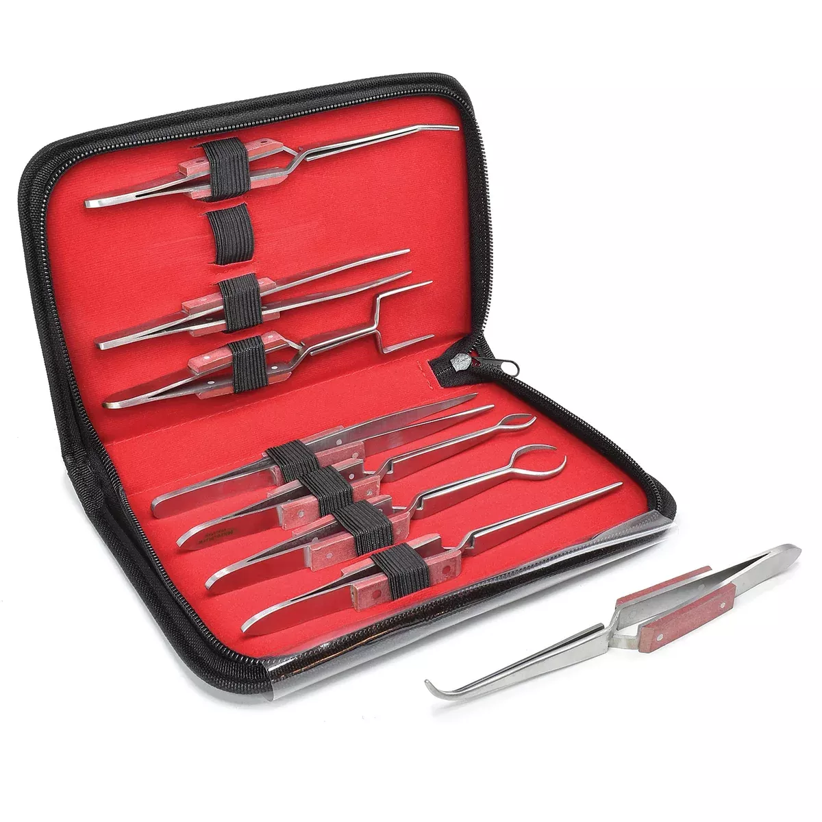 Micro-Mark 88038 8 Piece Fiber Grip Cross Lock Tweezers with Leather Case
