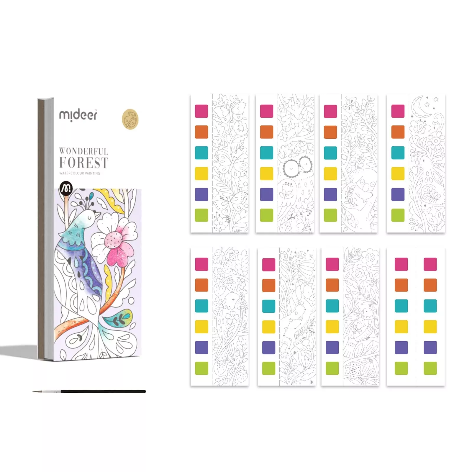 MiDeer Watercolor Painting Book for Kids, 20 Pages, Wonderful Forest