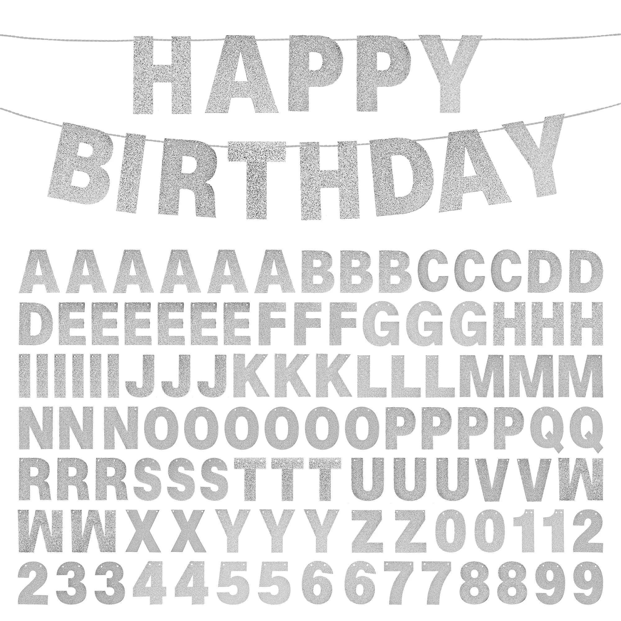 Mifengda Custom Glitter Letter Banner Kit, Silver, 110pcs, DIY