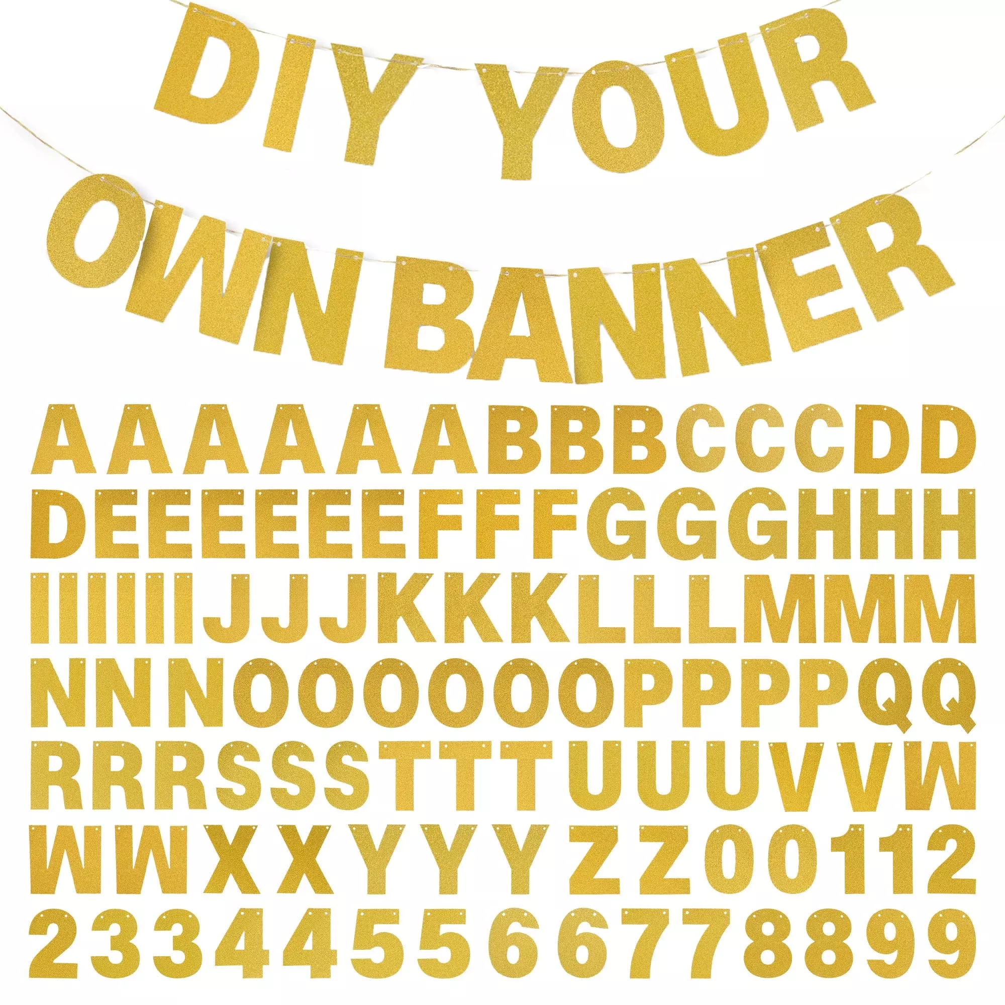 mifengda DIY Gold Glitter Letter Banner Kit, 110pcs, 5"x6