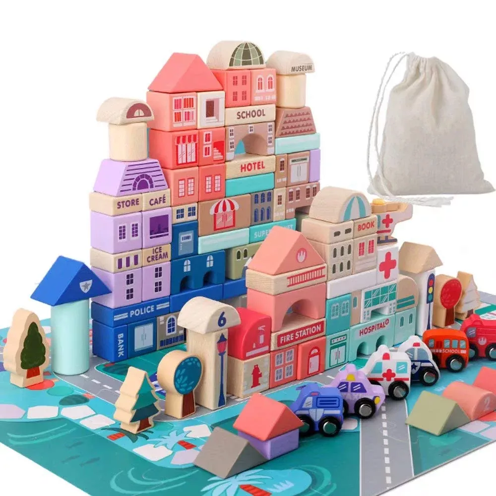Migargle Wooden Building Blocks Set 115-Piece Standard Magic Colors