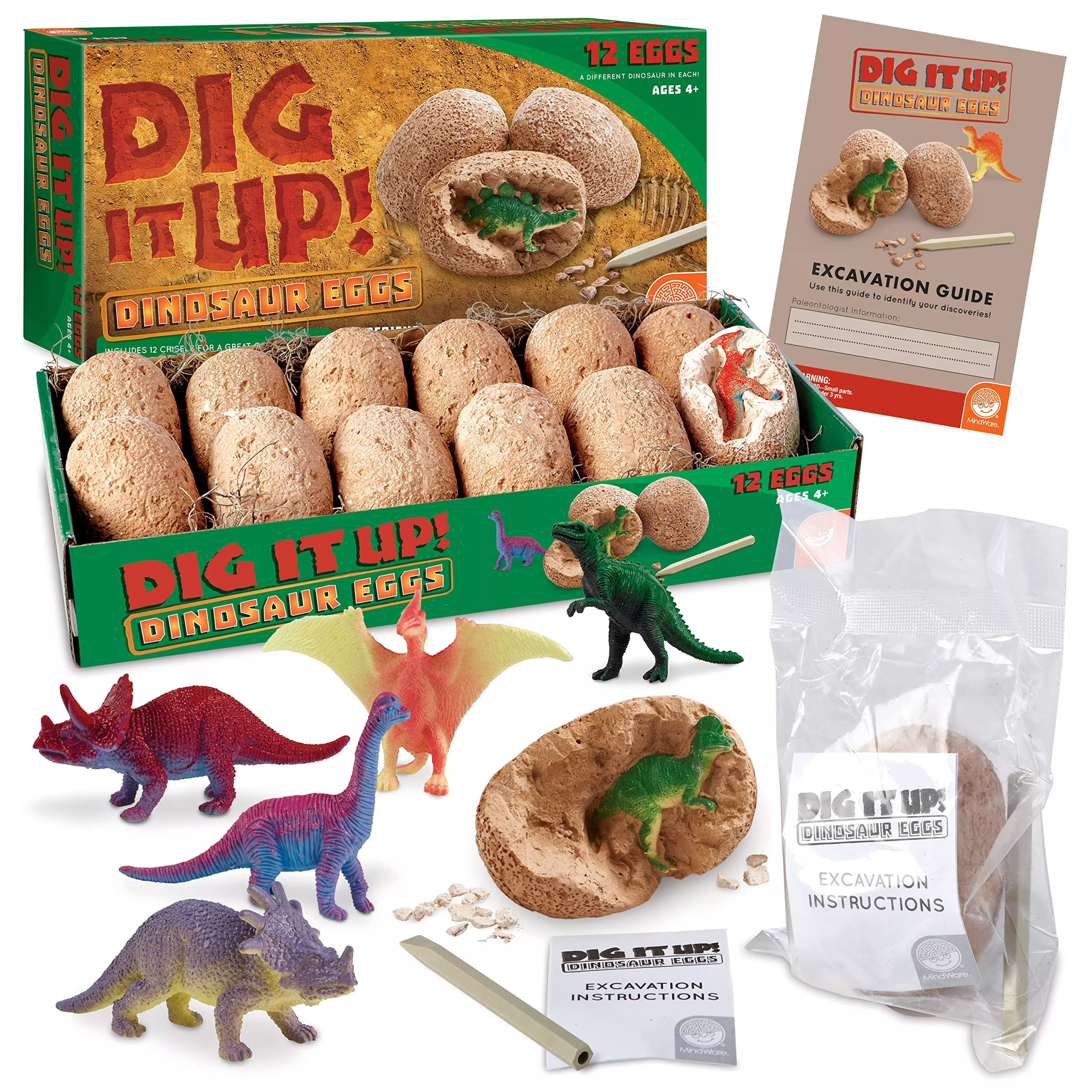 MindWare Dinosaur Eggs Dig Kit for Kids, 12 Multicolor Eggs