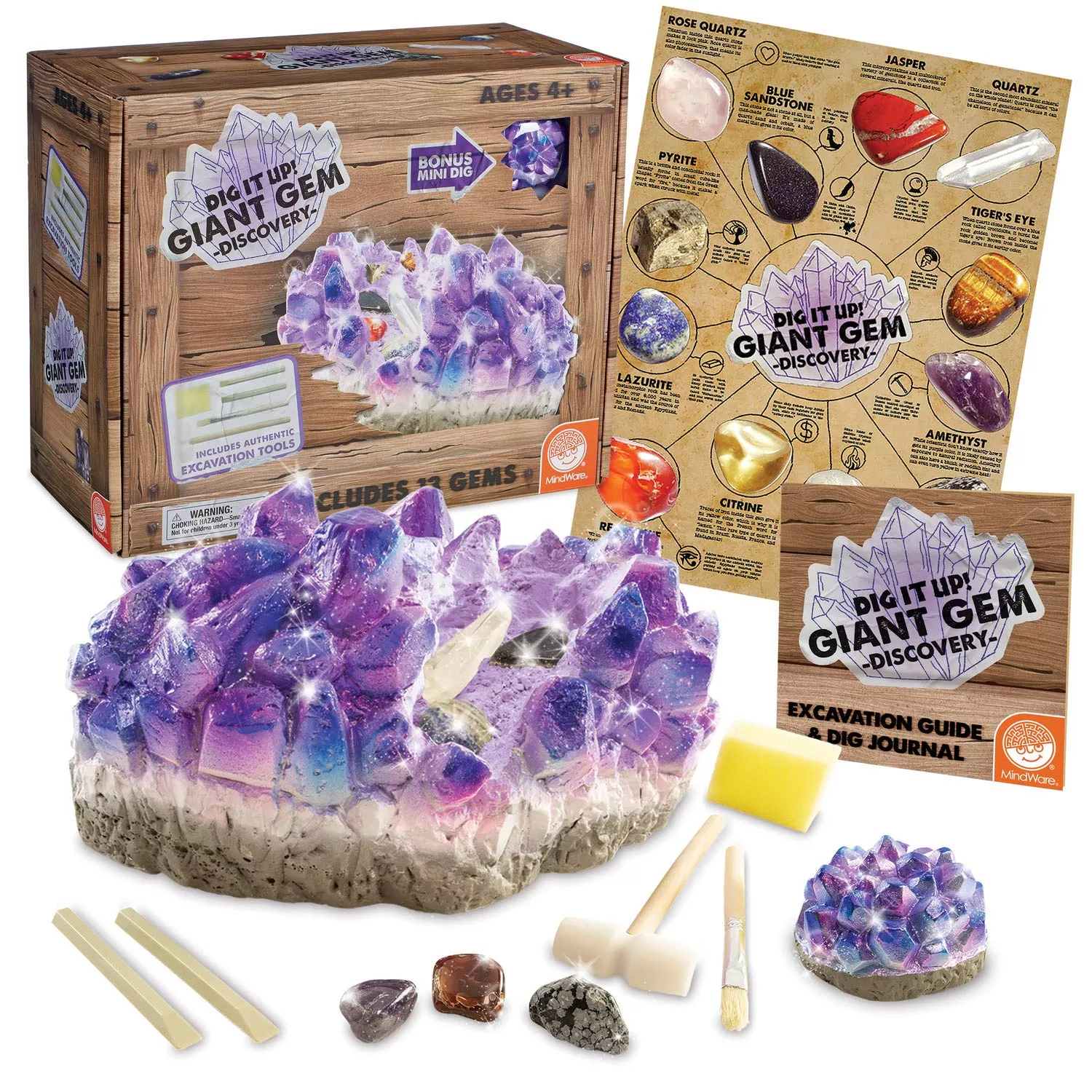 MindWare Gem Dig Kit for Kids - Excavation Guide, 7" x 4",