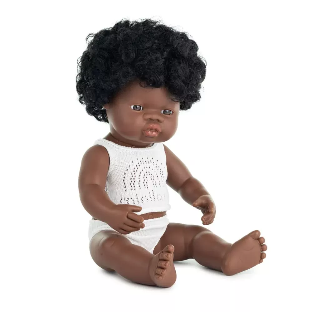 Miniland Doll 15'' African Girl (Box) - Made In Spain, Anatomically Correct, Quality