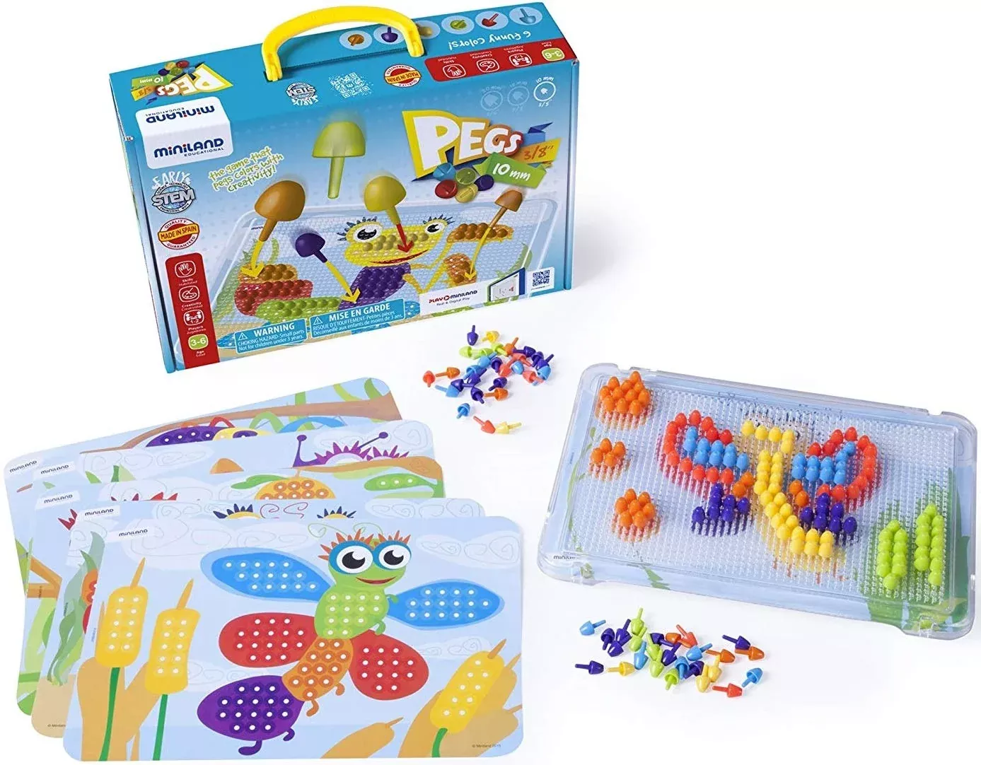 Miniland Interactive Peg Game - 180 Colorful Pegs, 3/8" Size