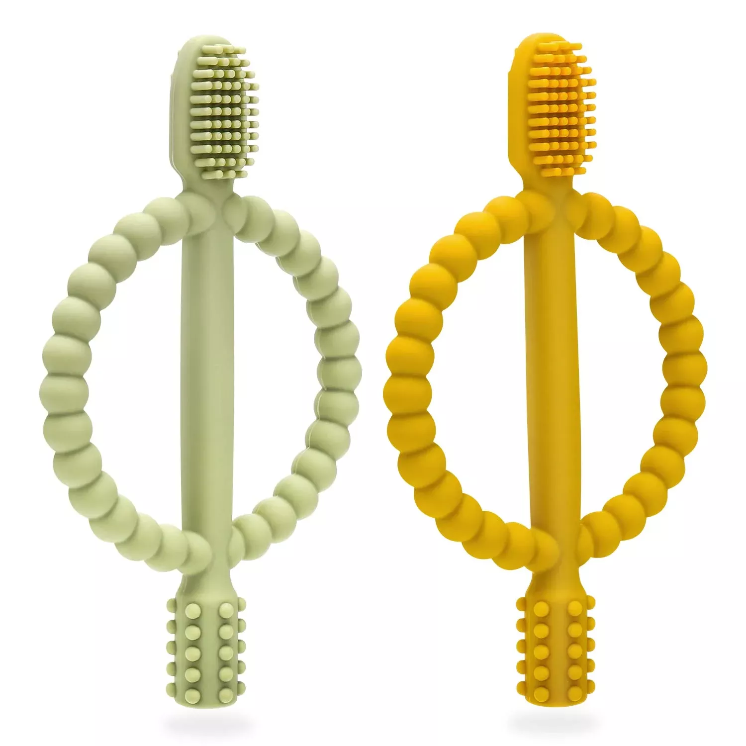 MISSLILI Baby Teether Toy 100% Food Grade Silicone Dark Green & Yellow
