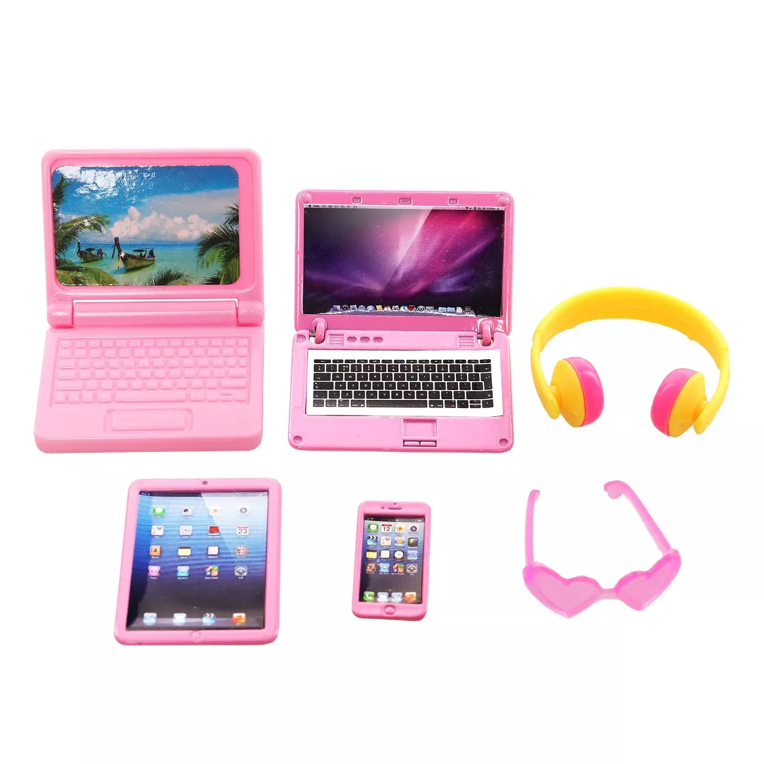 Miunana Mini Dollhouse Metal Computer Kit, Pink, 5 Pcs, Small