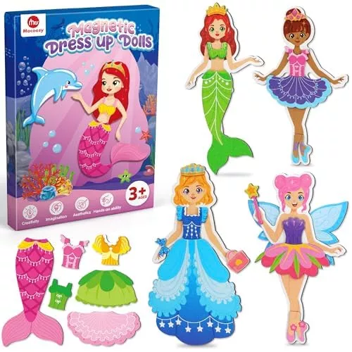 Mocoosy Magnetic Dress-Up Dolls Set for Girls, 4 Dolls, Multicolor