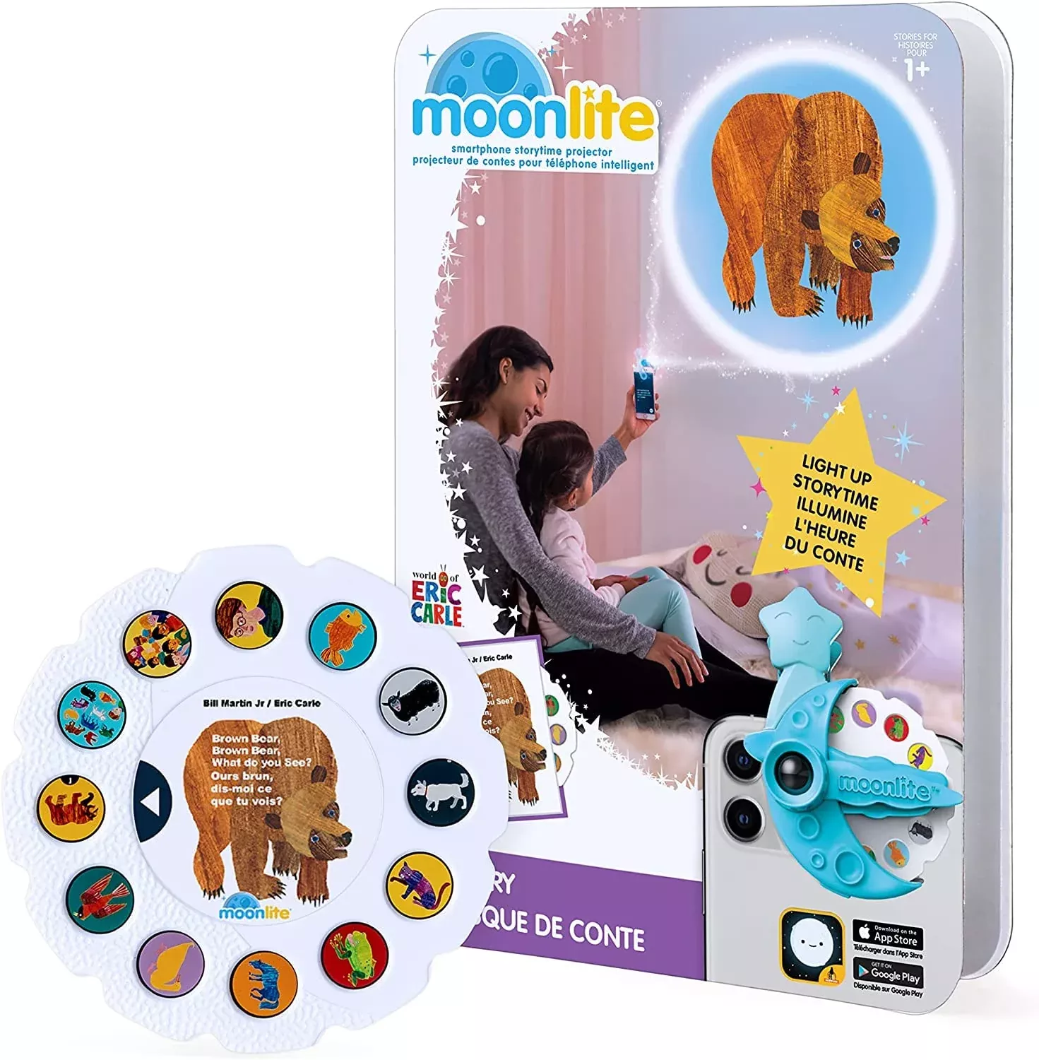 Moonlite Story Projector for Smartphones, Brown Bear Story Reel, Yellow