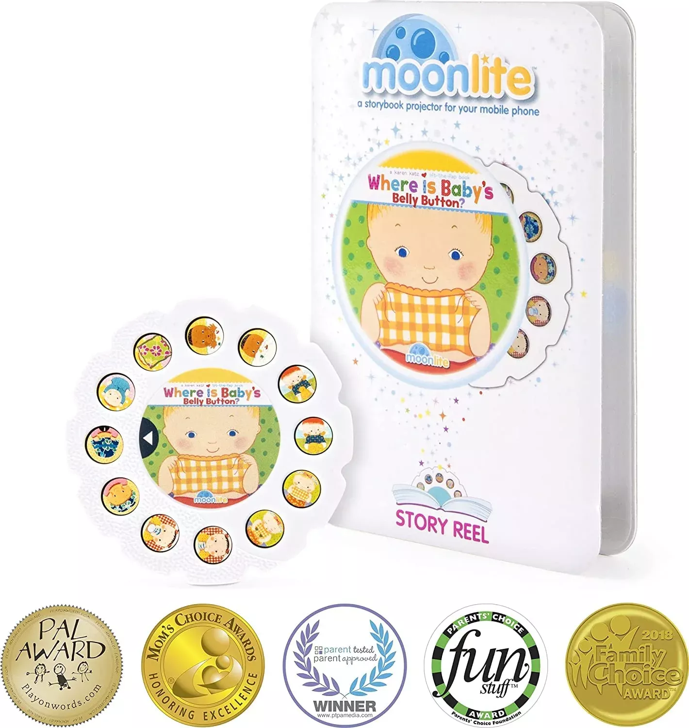 Moonlite Story Projector for Smartphones, Where is Baby’s Belly Button, Multicolor,