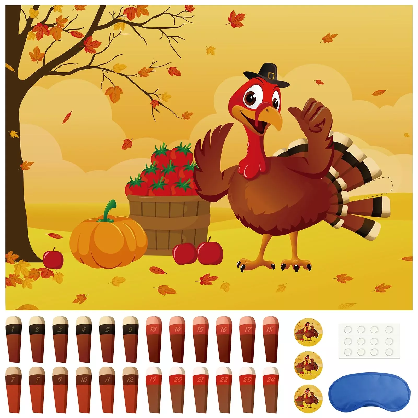 Morcheiong Pin the Tail on the Turkey Game Set, Colorful, Medium Size