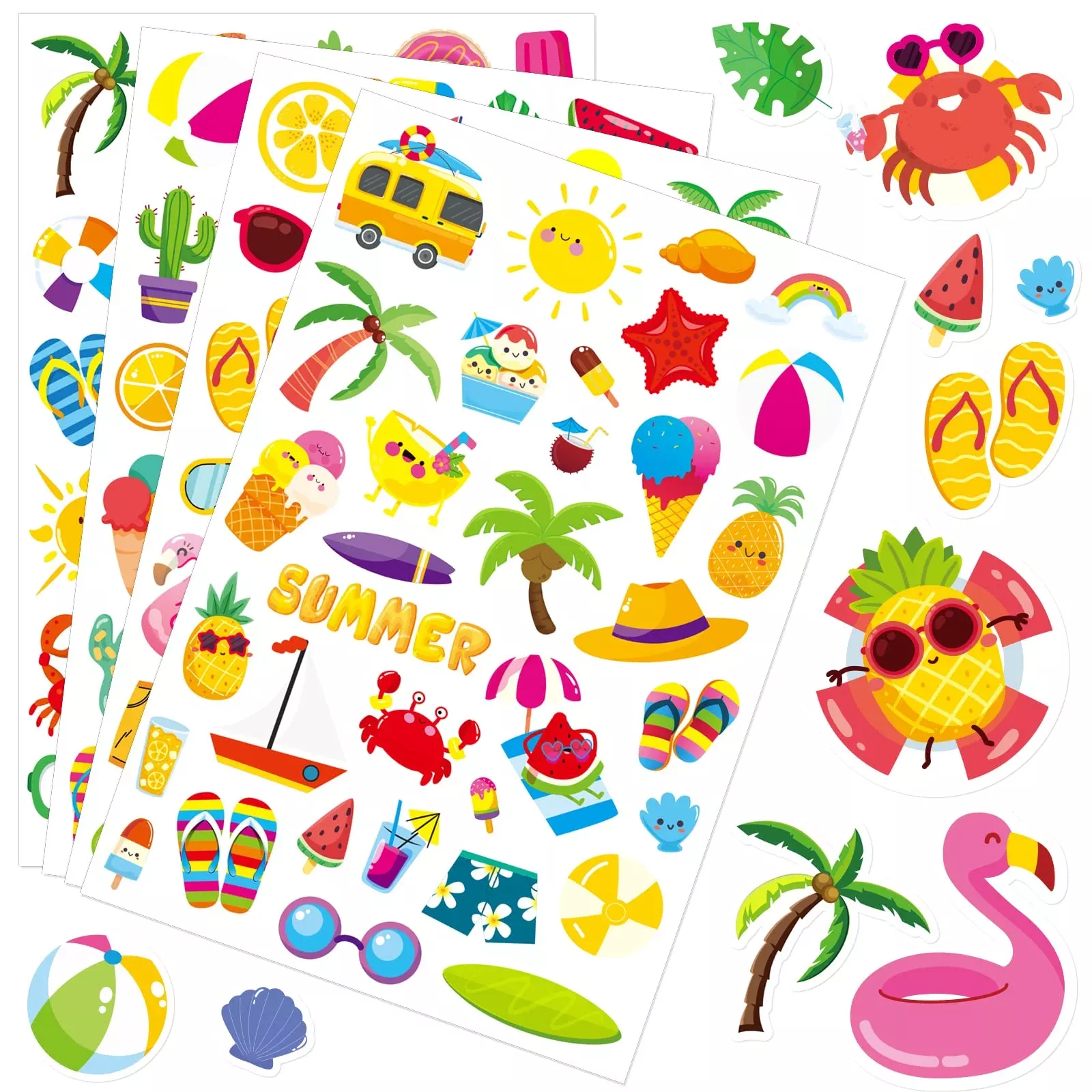 MoShining Summer Stickers Set - 700 Adhesive Stickers, Multi, Medium