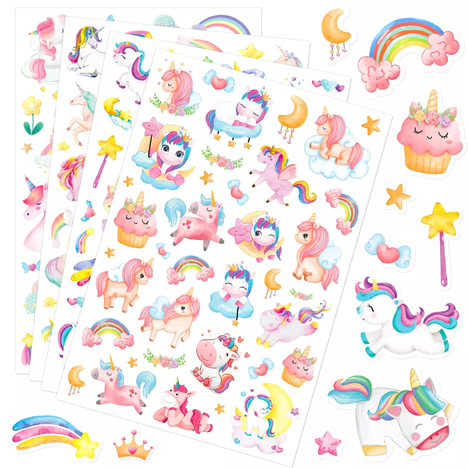 MoShining Unicorn Stickers Set, 20 Sheets, Multi, 715 Count