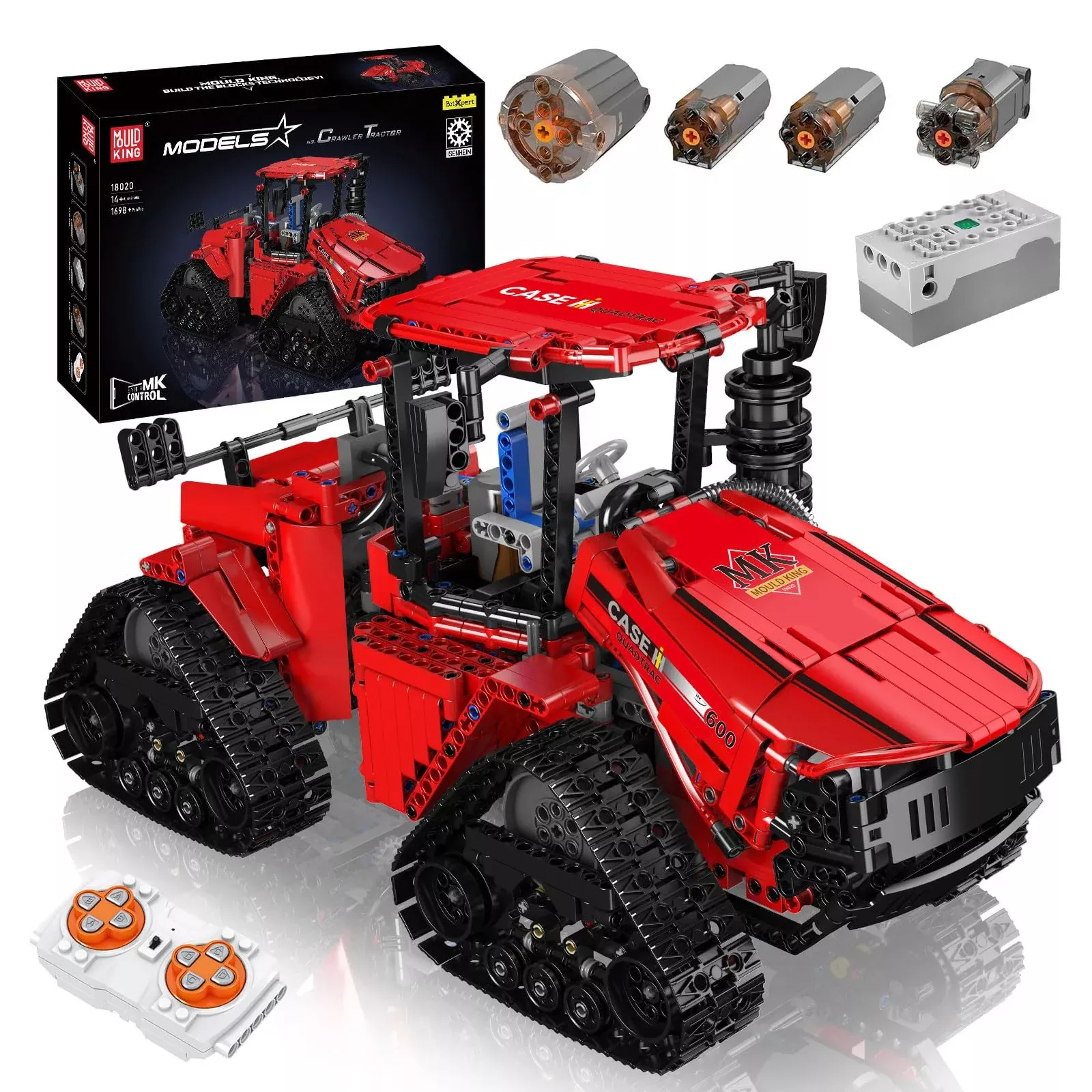 Mould King Crawler Tractor Building Set, 1698 Pieces, Red, 4x4 Tracked