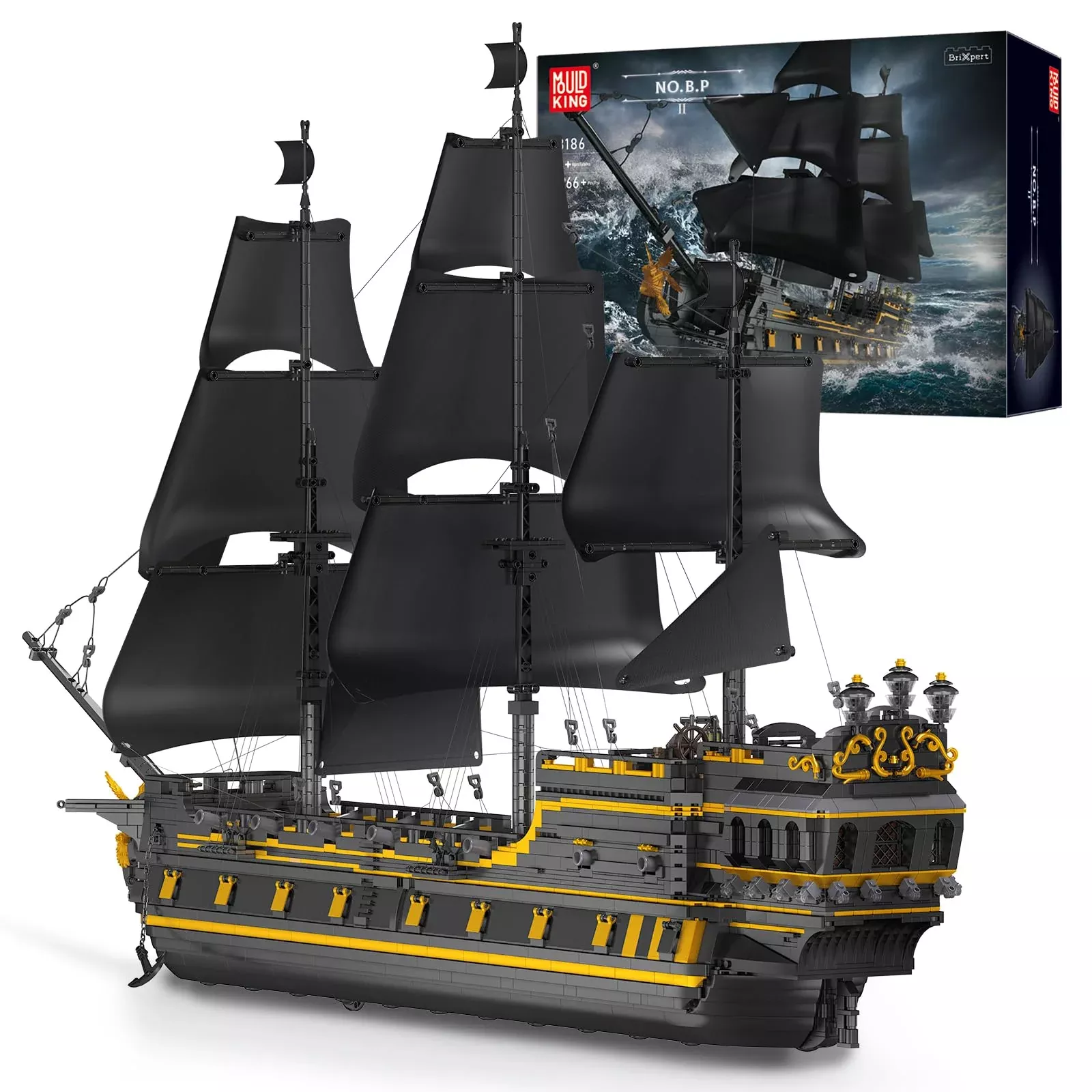 Mould King Pirate Ship Model Building Blocks Kits, Black Pearl Ship Mo