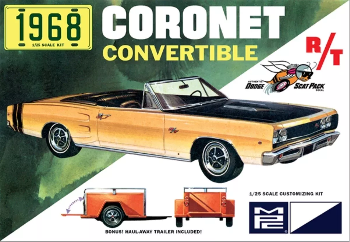 MPC 978 1/25 1968 Dodge Coronet Convertible with Trailer Skill Level 2 Model Kit