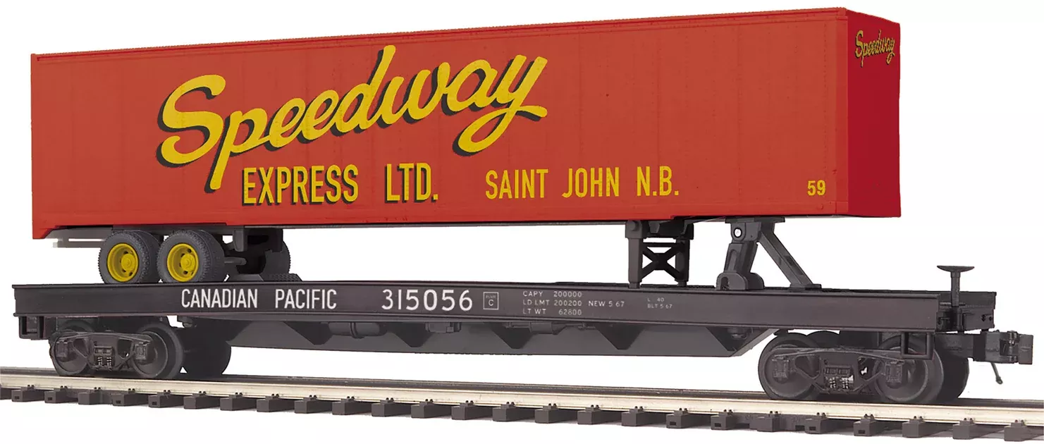 MTH Premier 20-95642 O Scale Canadian Pacific CP Flatcar with Speedway Trailer
