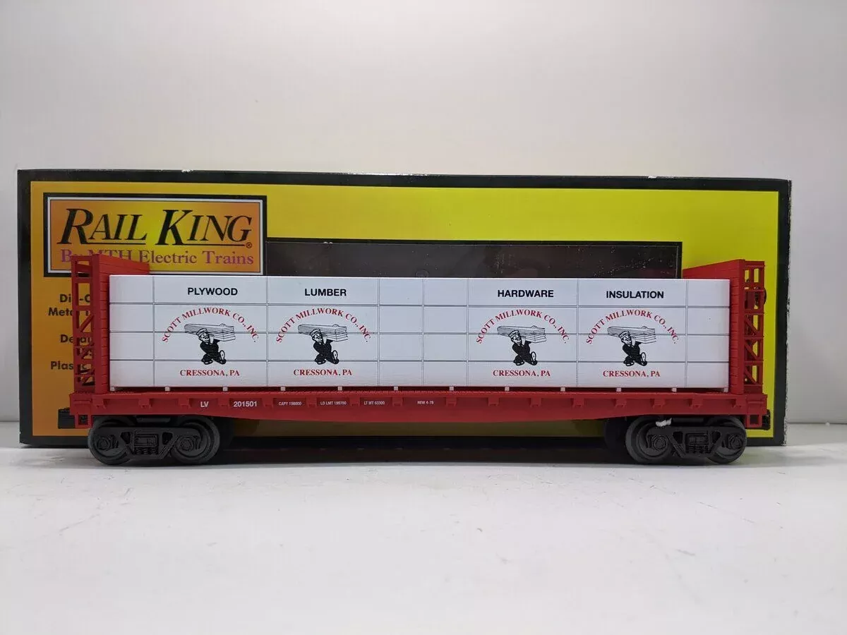 MTH Railking 30-76625 O Gauge Bulkhead Flatcar Scott Millwork Co.
